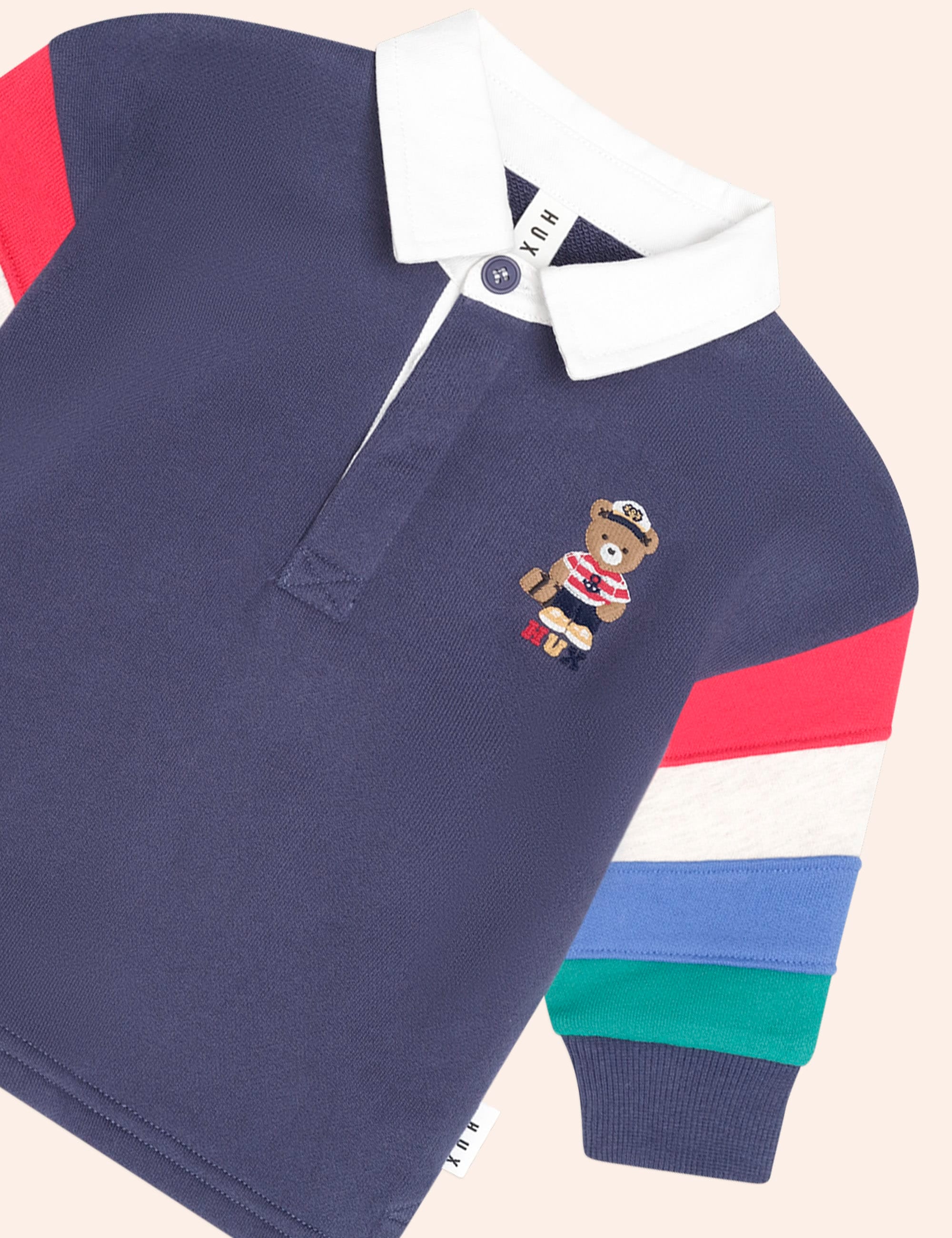 Nautical Hux Spliced Fleece Polo TOP LS Huxbaby Shopify