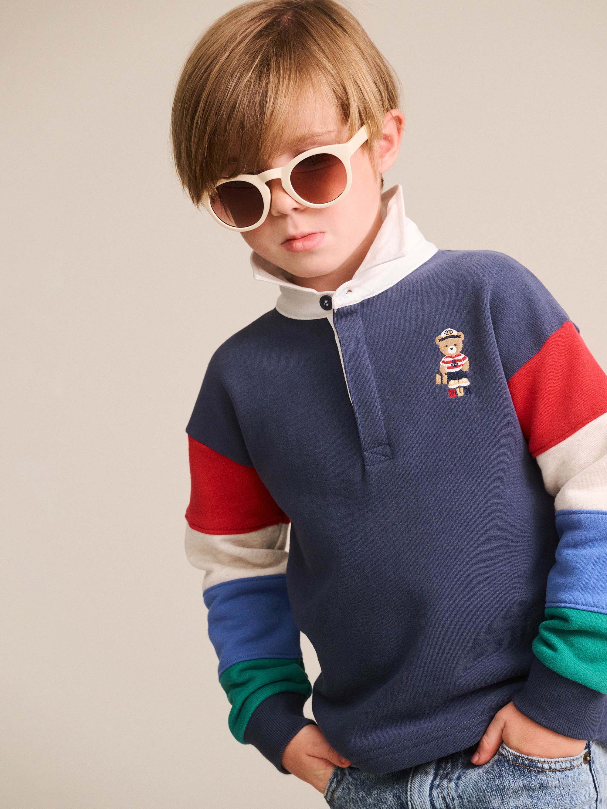 Huxbaby Shopify TOP LS Nautical Hux Spliced Fleece Polo