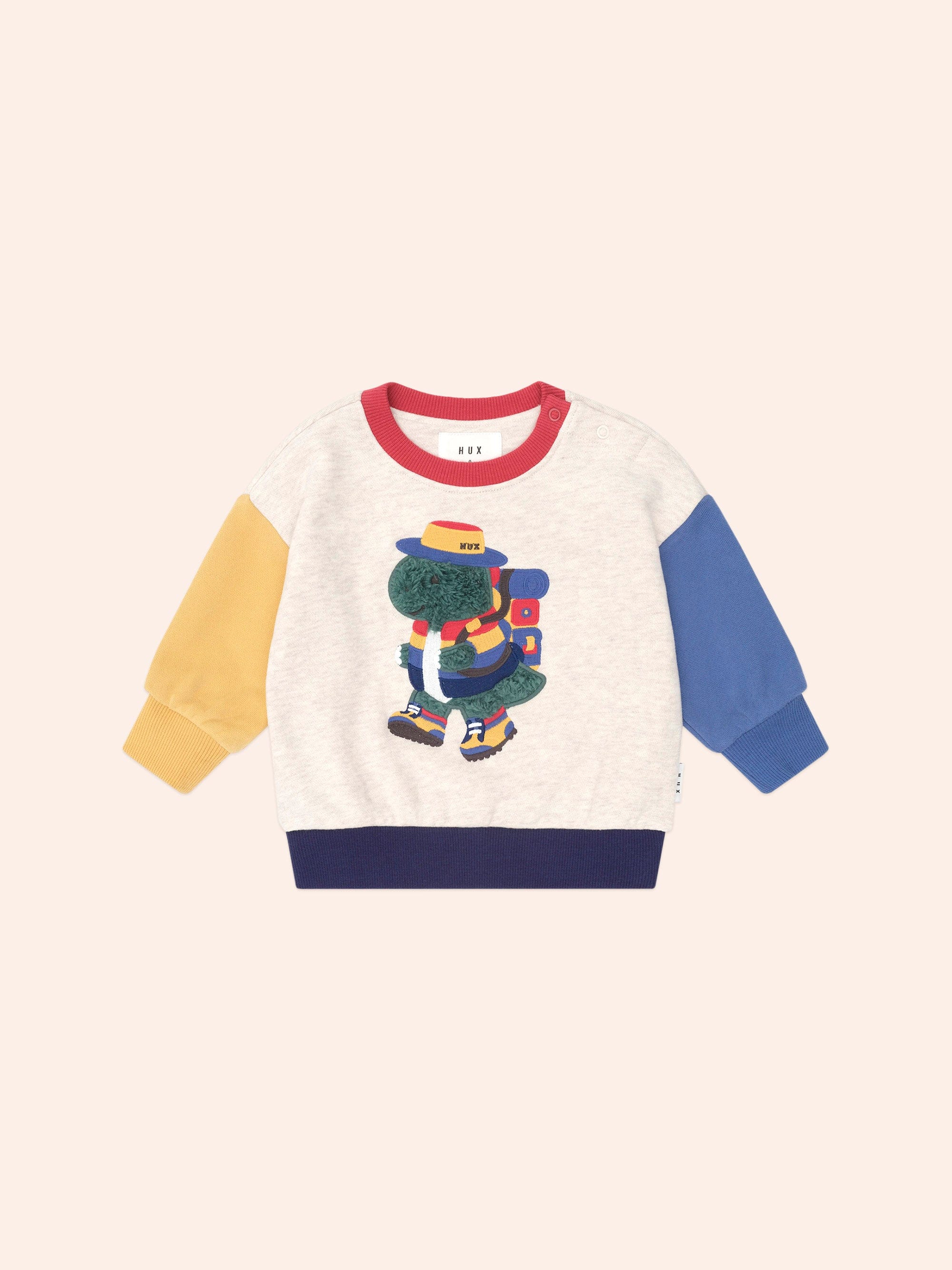 Camping Dino Colour Block Sweatshirt SWEATSHIRT Huxbaby