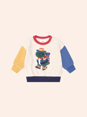 Camping Dino Colour Block Sweatshirt SWEATSHIRT Huxbaby