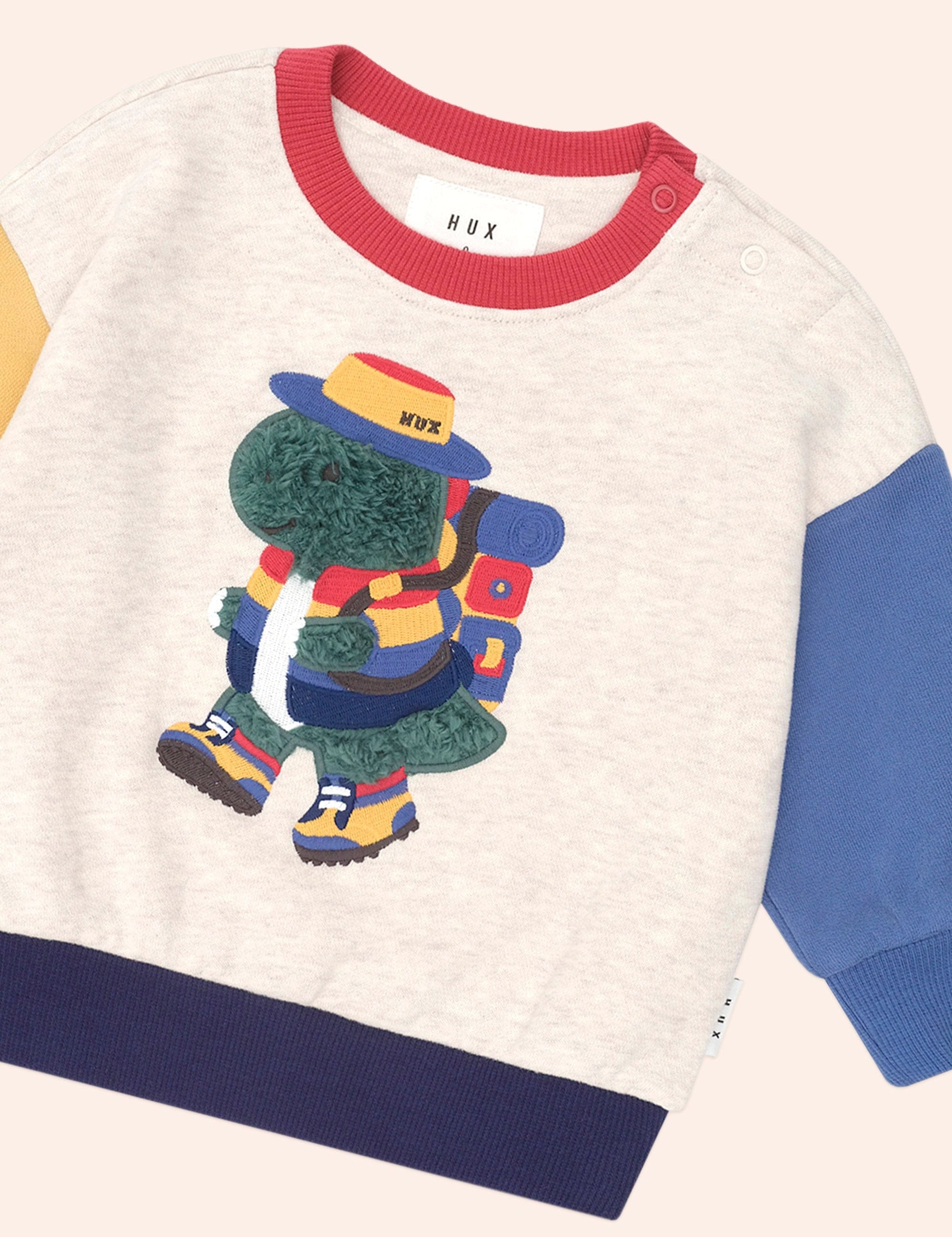 Camping Dino Colour Block Sweatshirt SWEATSHIRT Huxbaby