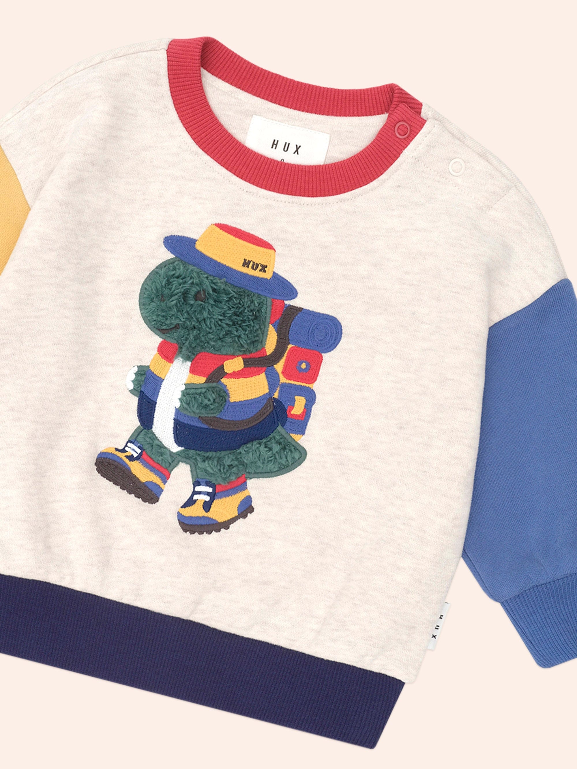 Camping Dino Colour Block Sweatshirt SWEATSHIRT Huxbaby