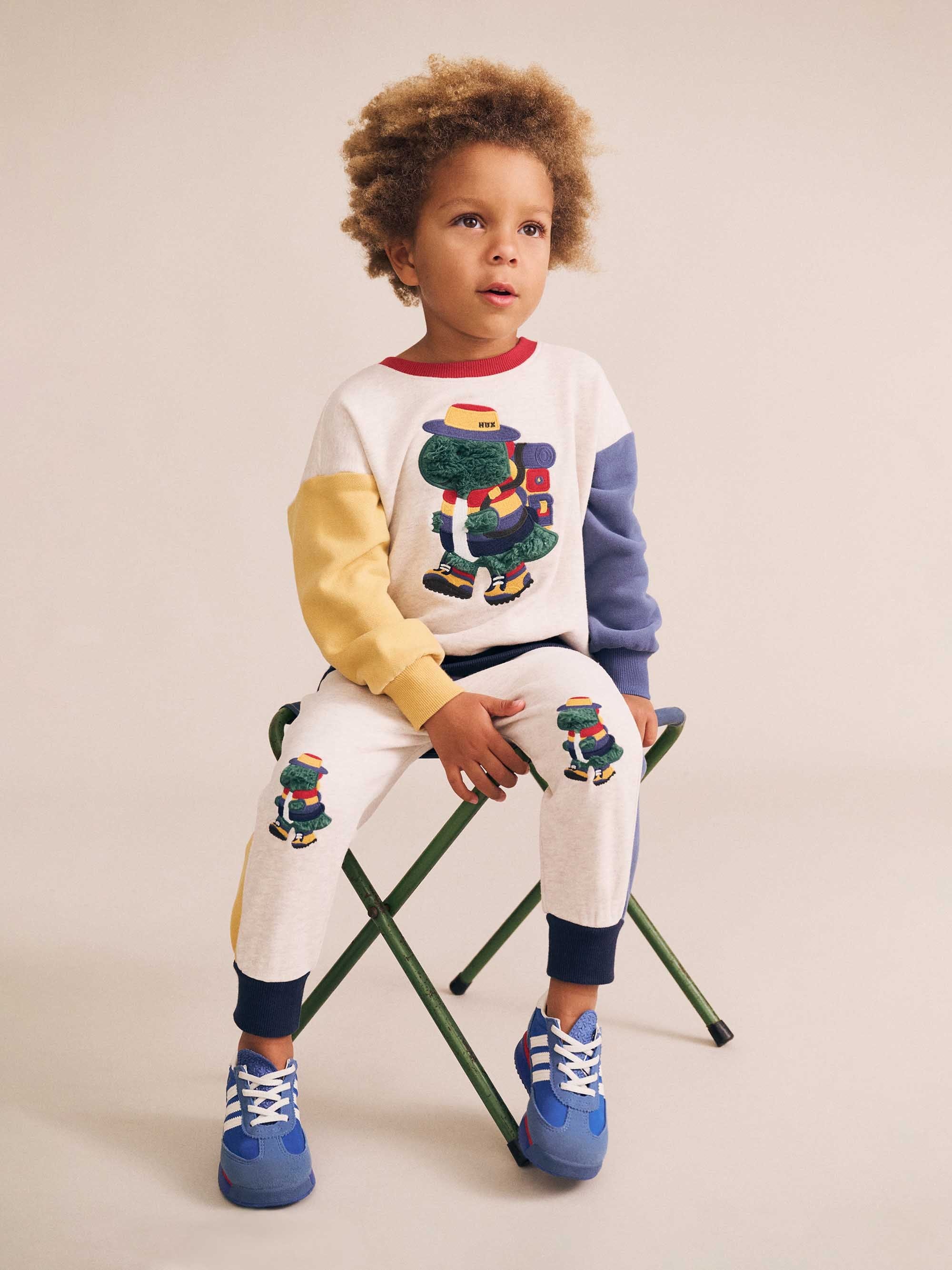 Camping Dino Colour Block Sweatshirt SWEATSHIRT Huxbaby
