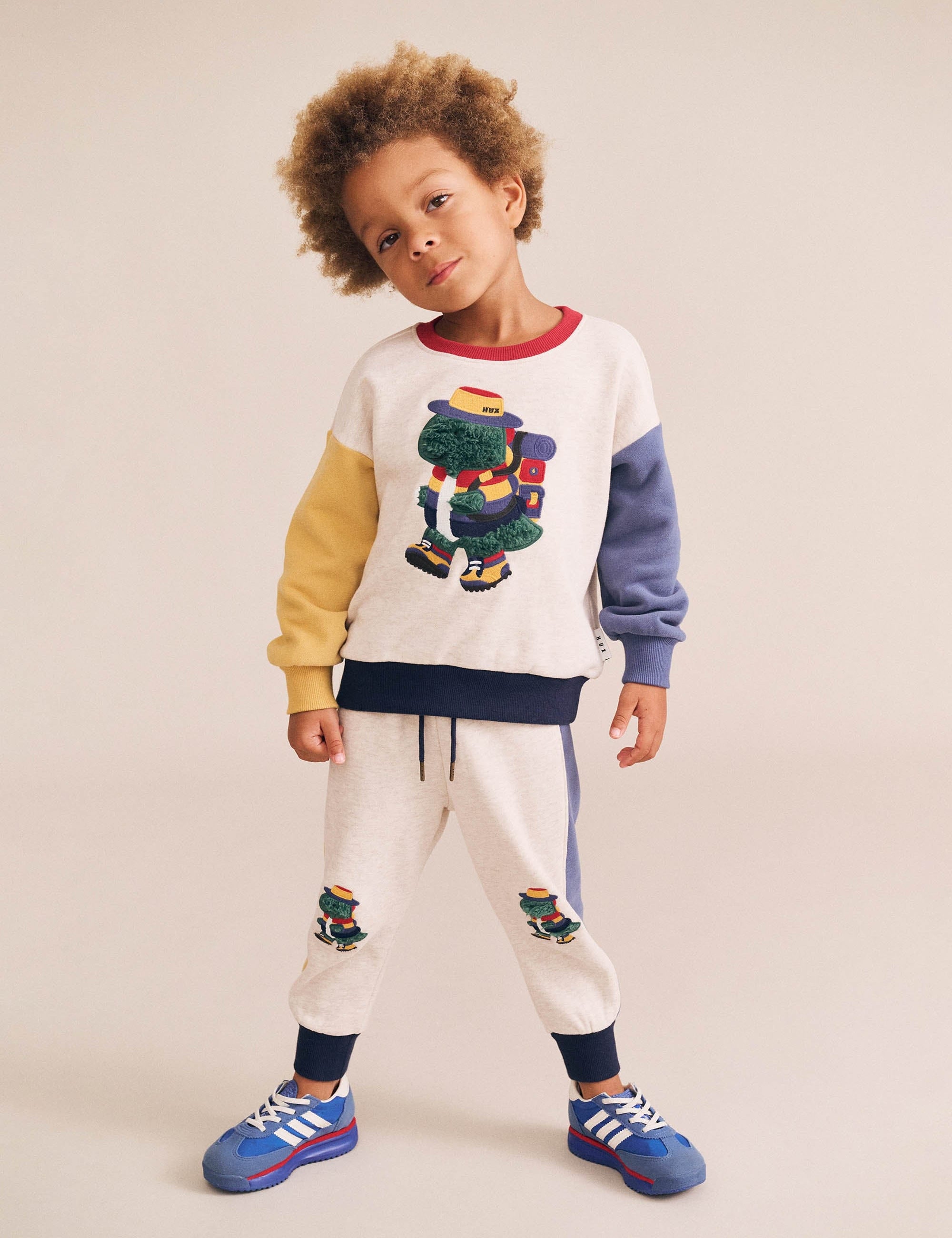 Camping Dino Colour Block Sweatshirt SWEATSHIRT Huxbaby
