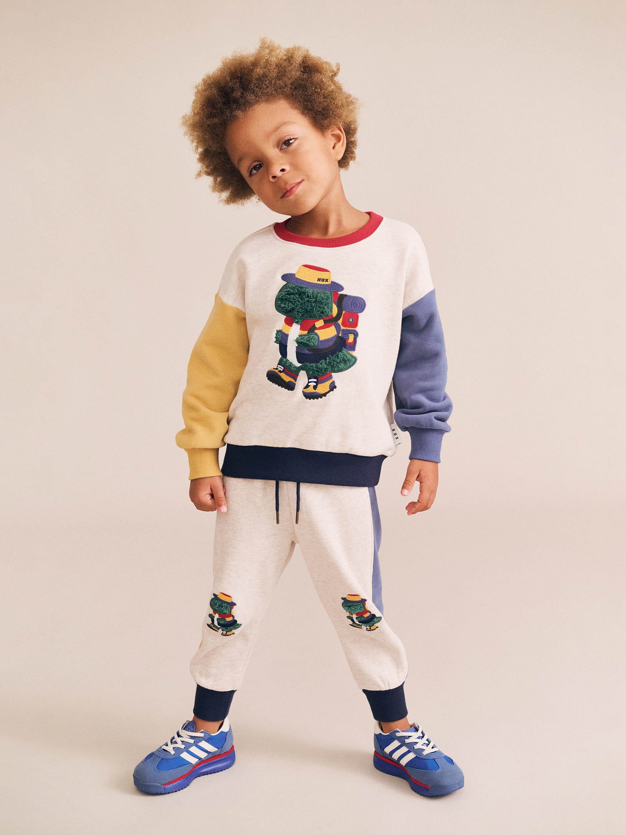Camping Dino Colour Block Sweatshirt SWEATSHIRT Huxbaby