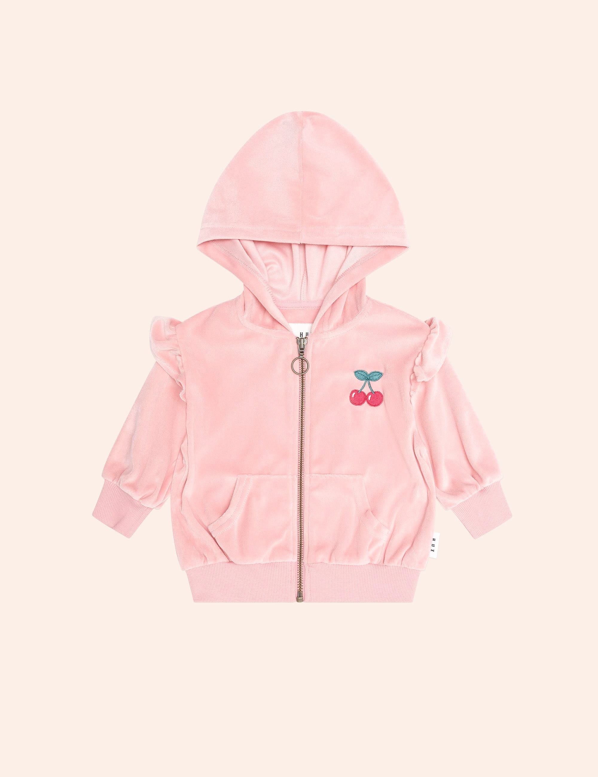Cherry Emb Velour Zip Hoodie SWEATSHIRT Huxbaby Shopify