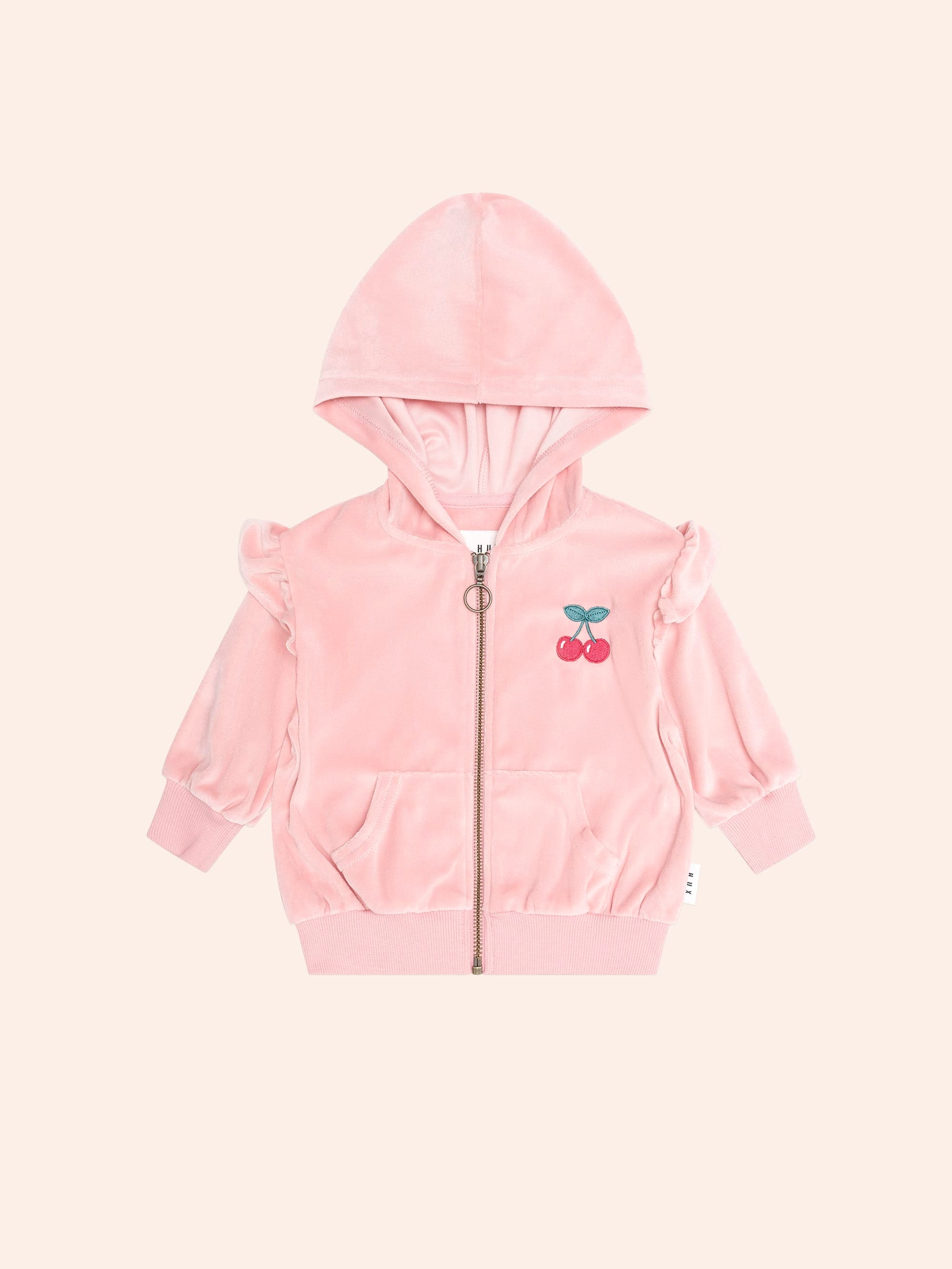 Huxbaby Shopify SWEATSHIRT Cherry Emb Velour Zip Hoodie