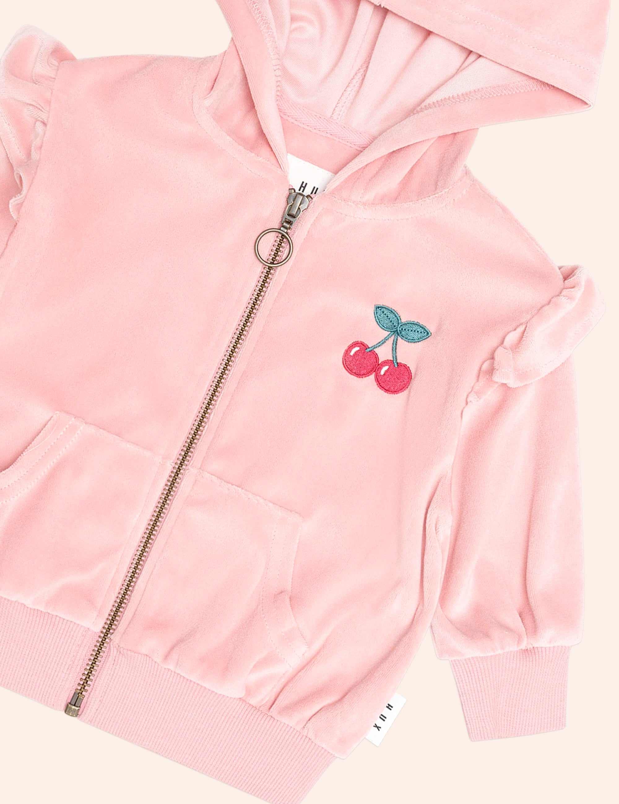 Cherry Emb Velour Zip Hoodie SWEATSHIRT Huxbaby Shopify