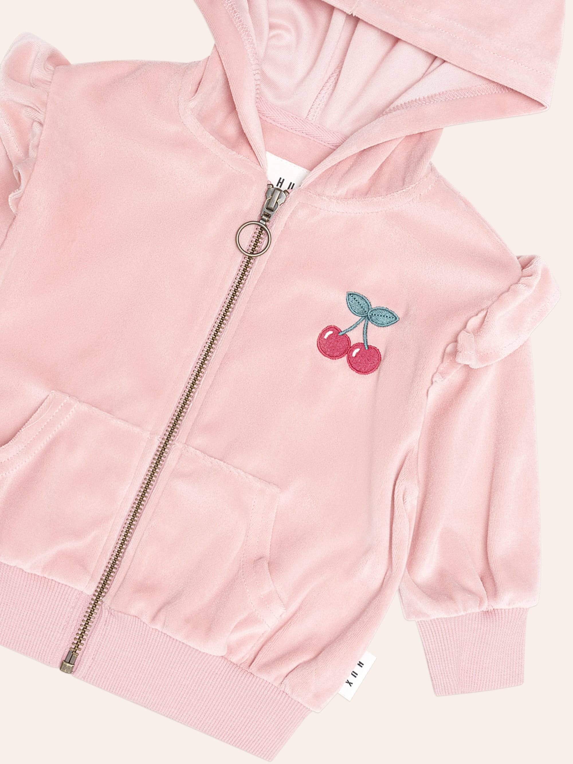 Huxbaby Shopify SWEATSHIRT Cherry Emb Velour Zip Hoodie
