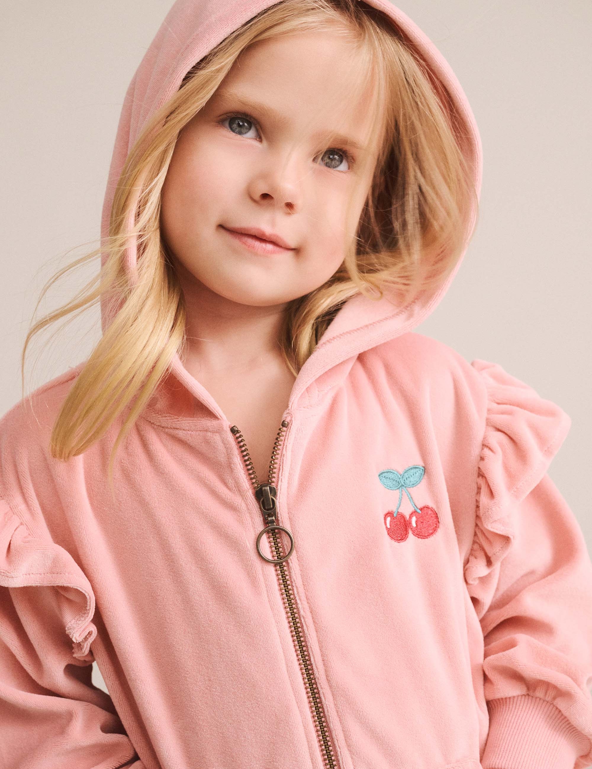 Cherry Emb Velour Zip Hoodie SWEATSHIRT Huxbaby Shopify