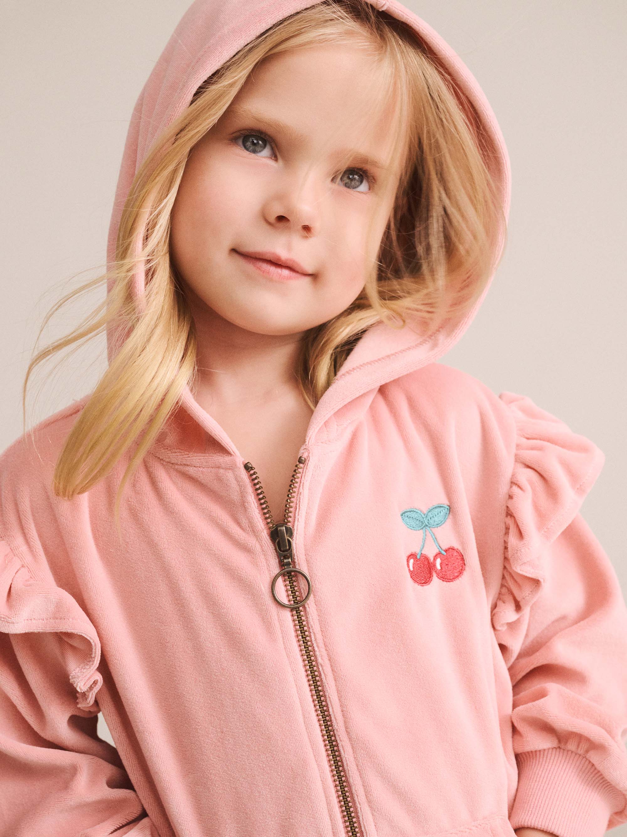 Huxbaby Shopify SWEATSHIRT Cherry Emb Velour Zip Hoodie