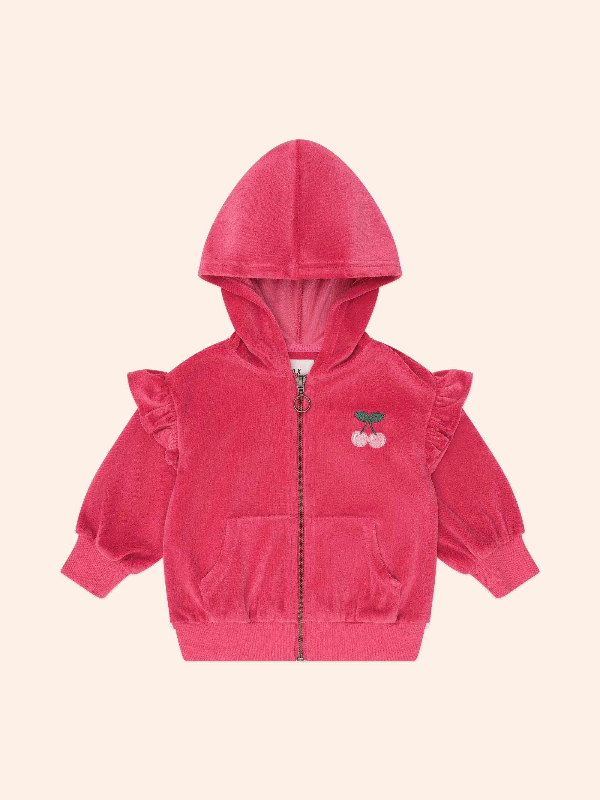 Very Cherry Velour Zip Up Hoodie SWEATSHIRT Huxbaby