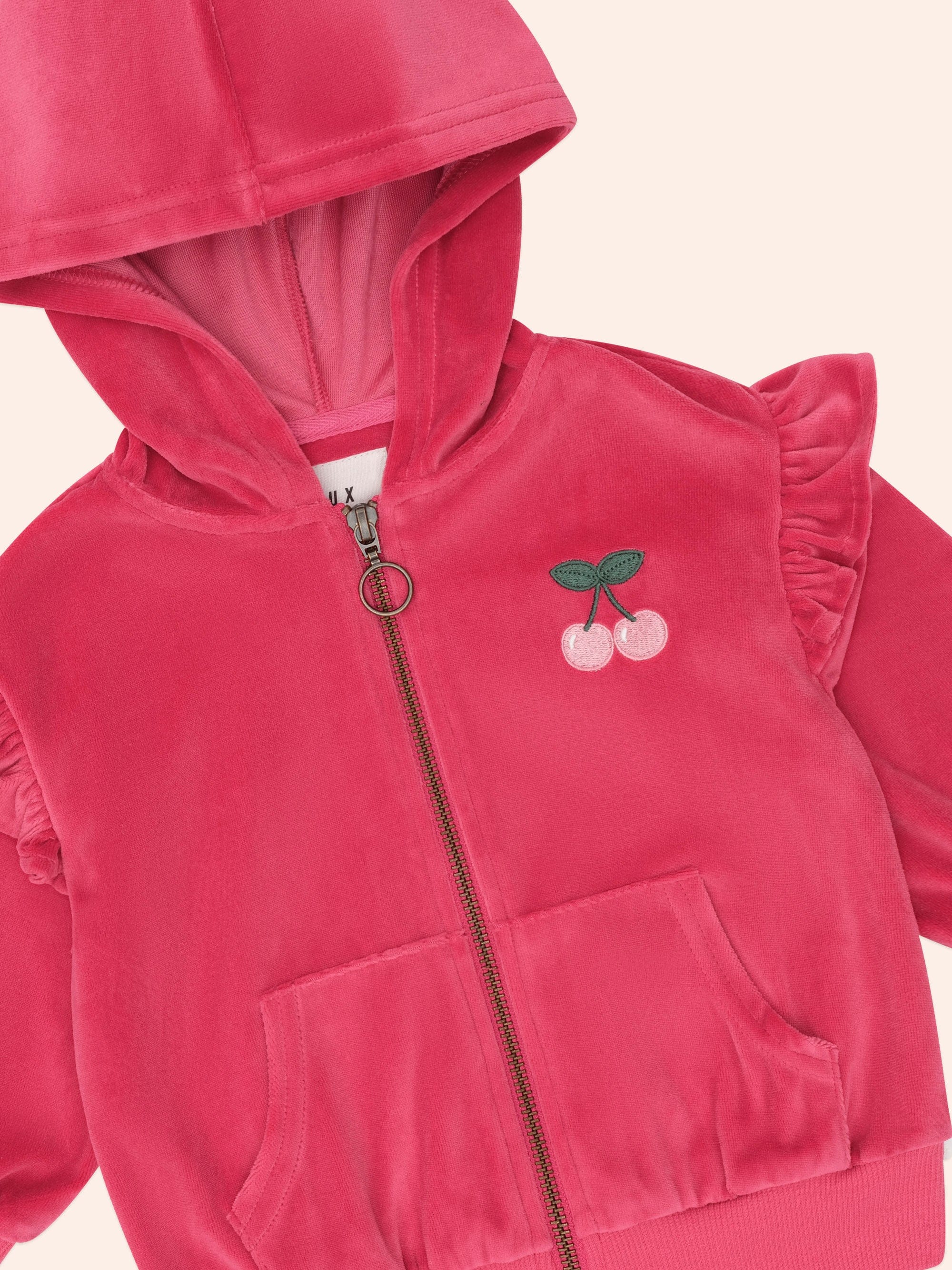 Very Cherry Velour Zip Up Hoodie SWEATSHIRT Huxbaby