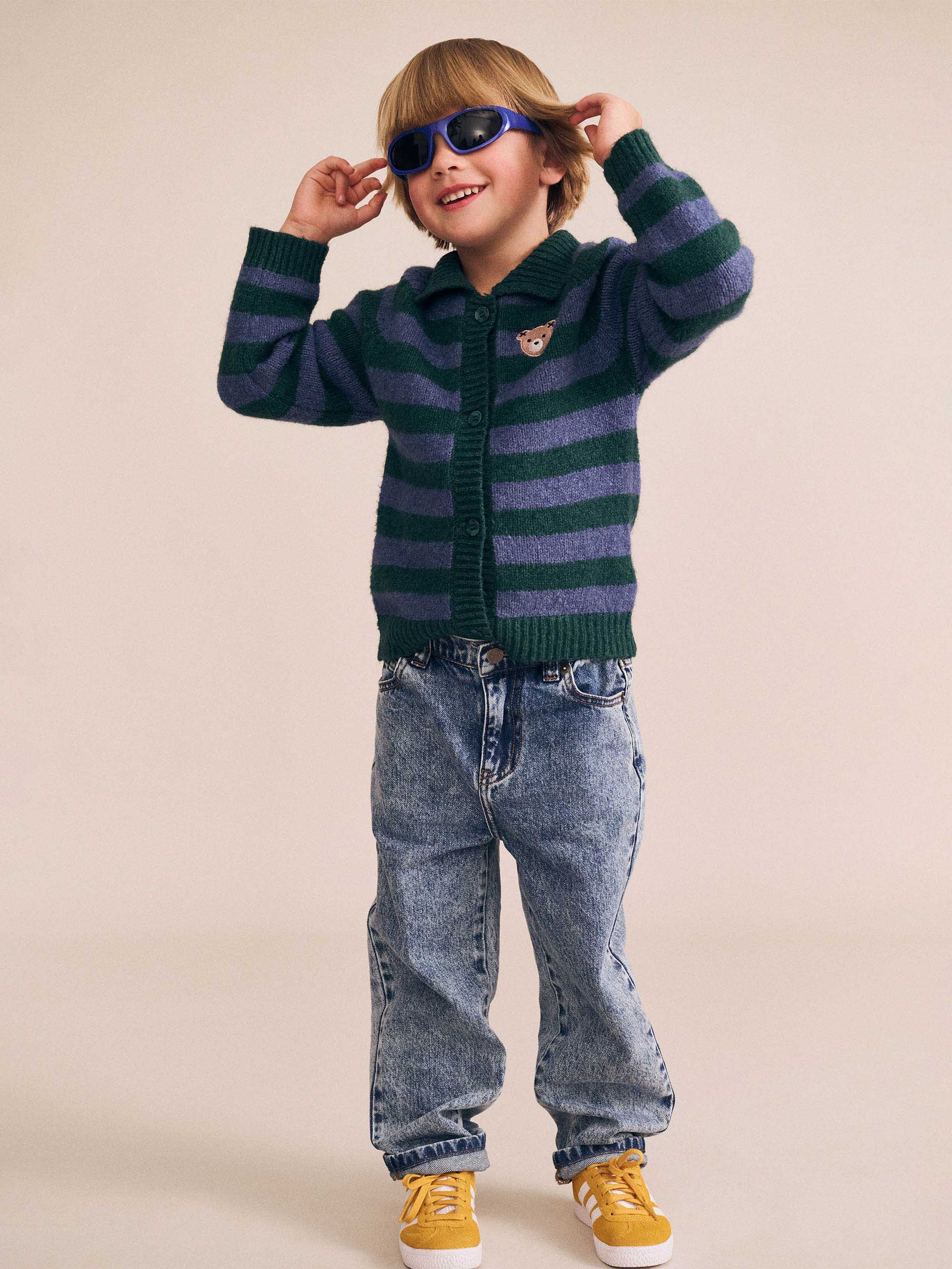 Classic Stripe Collar Knit Cardi KNIT CARDI Huxbaby