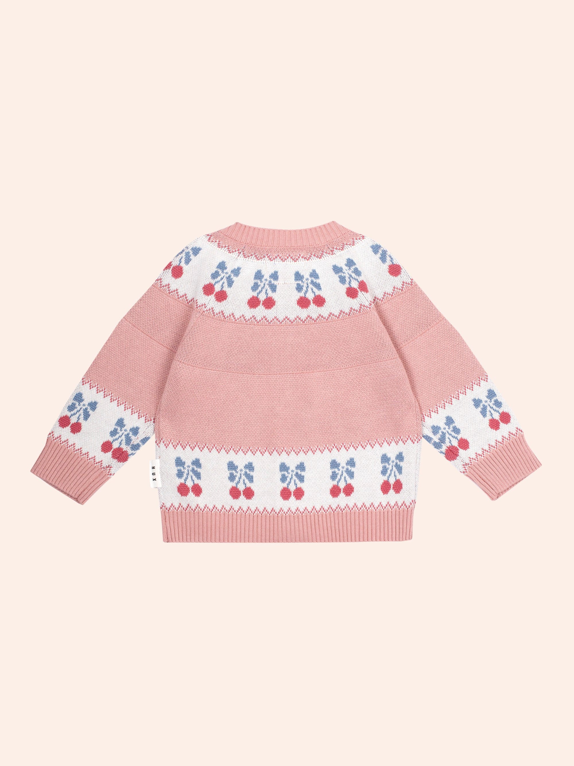 Folk Cherry Bow Cardi Pink KNIT CARDI Huxbaby
