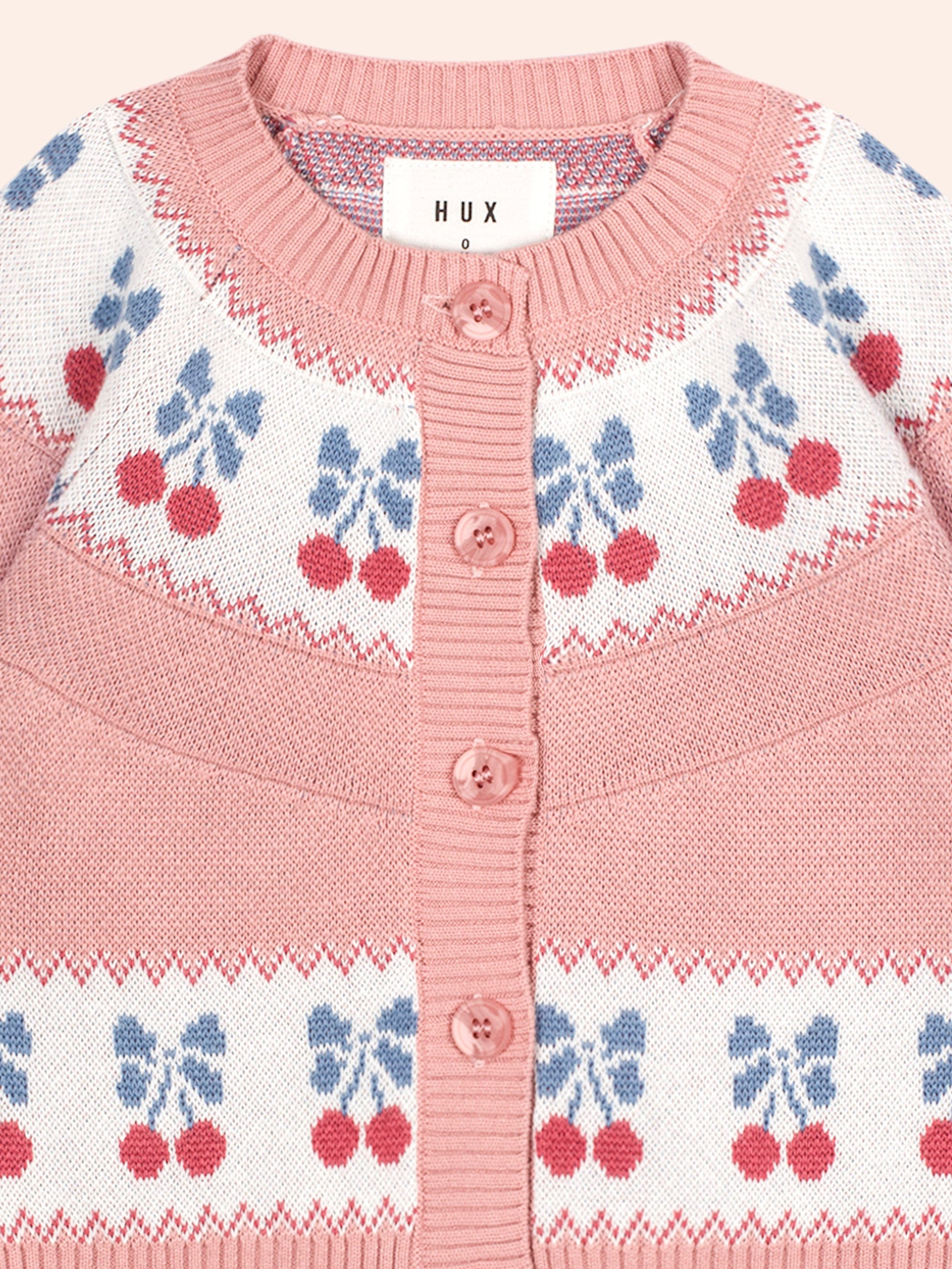 Folk Cherry Bow Cardi Pink KNIT CARDI Huxbaby