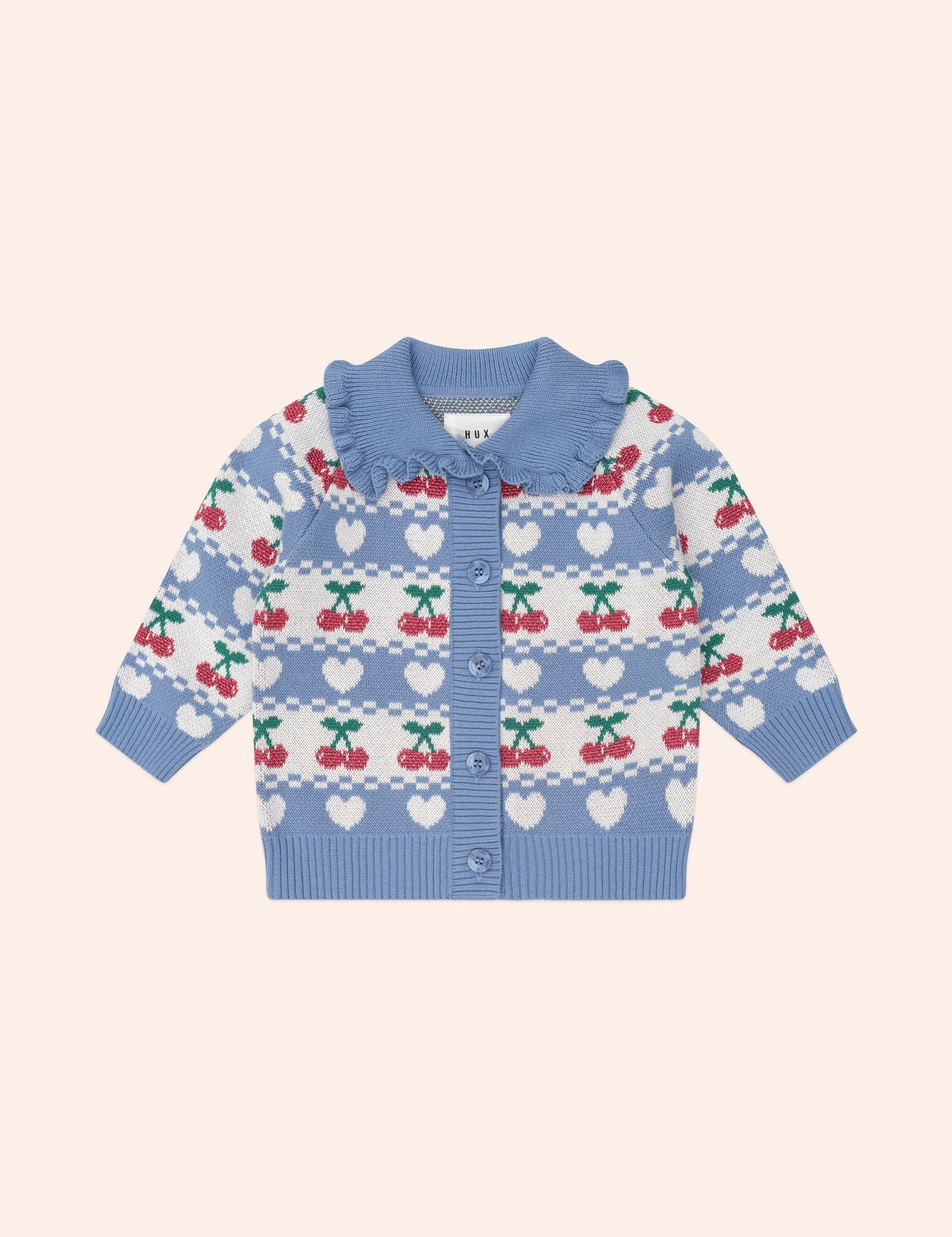 Cherry Heart Frill Collar Knit Cardi KNIT CARDI Huxbaby
