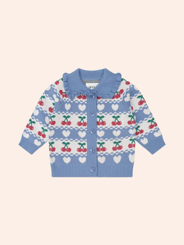 Cherry Heart Frill Collar Knit Cardi KNIT CARDI Huxbaby