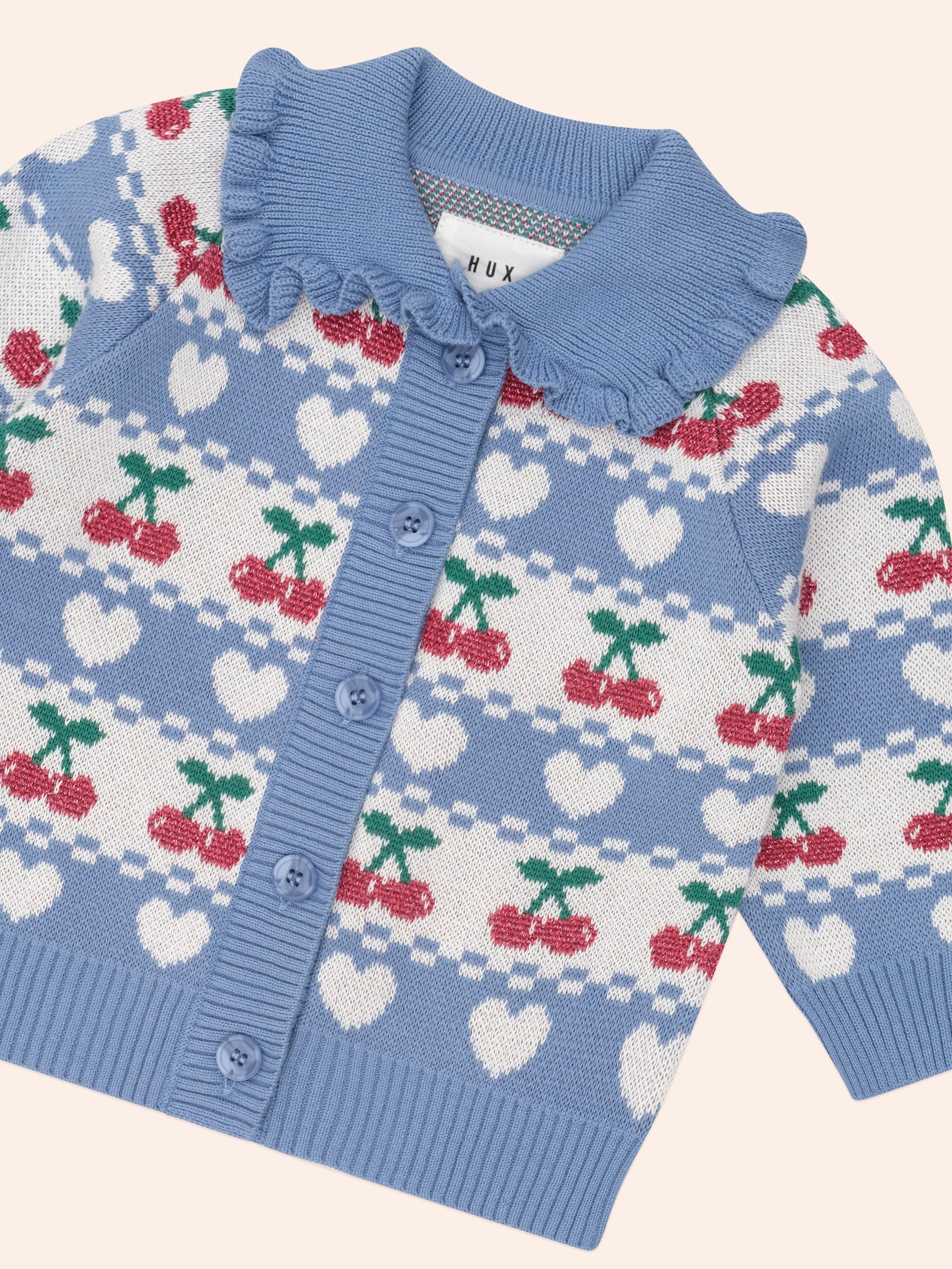 Cherry Heart Frill Collar Knit Cardi – Huxbaby