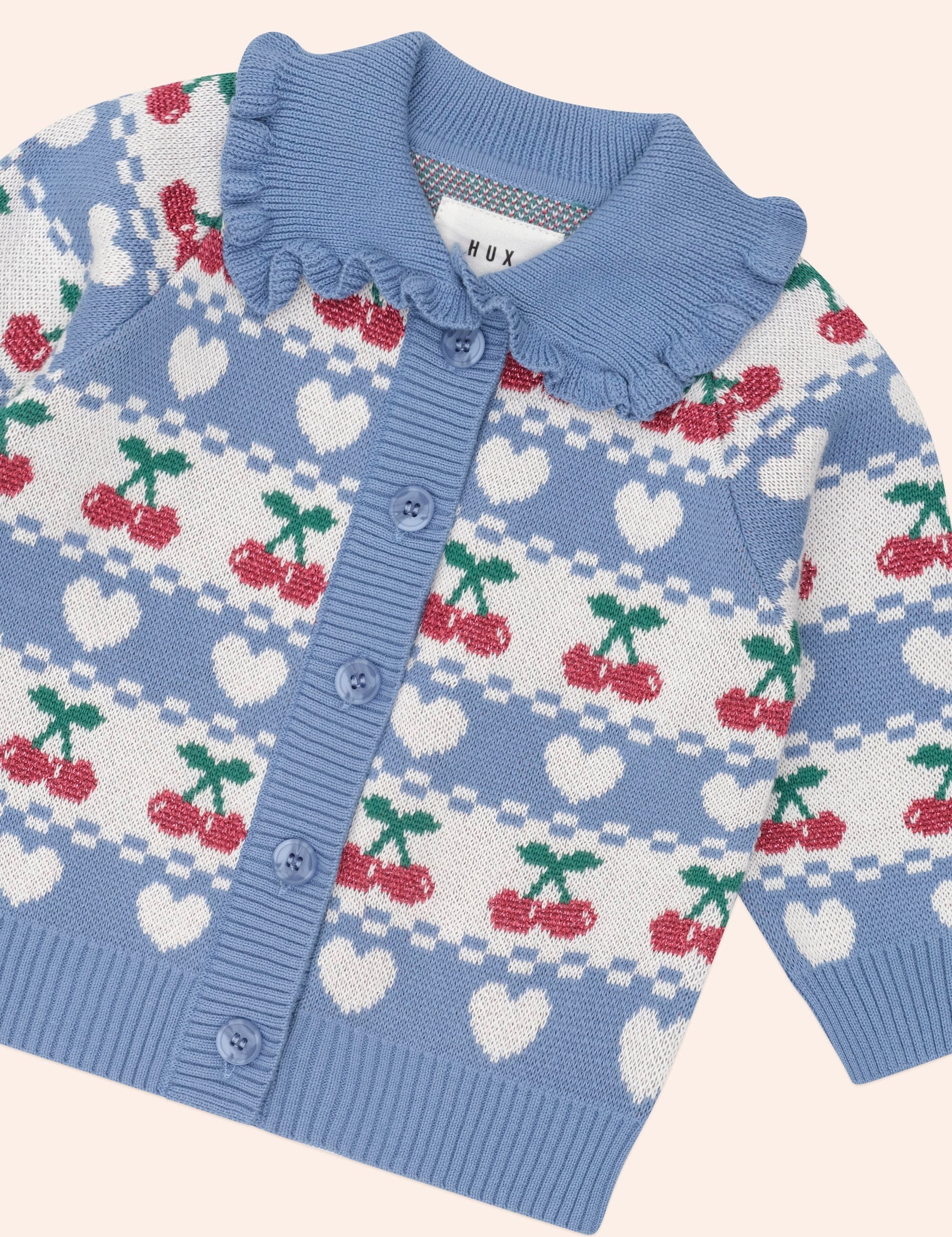 Cherry Heart Frill Collar Knit Cardi KNIT CARDI Huxbaby