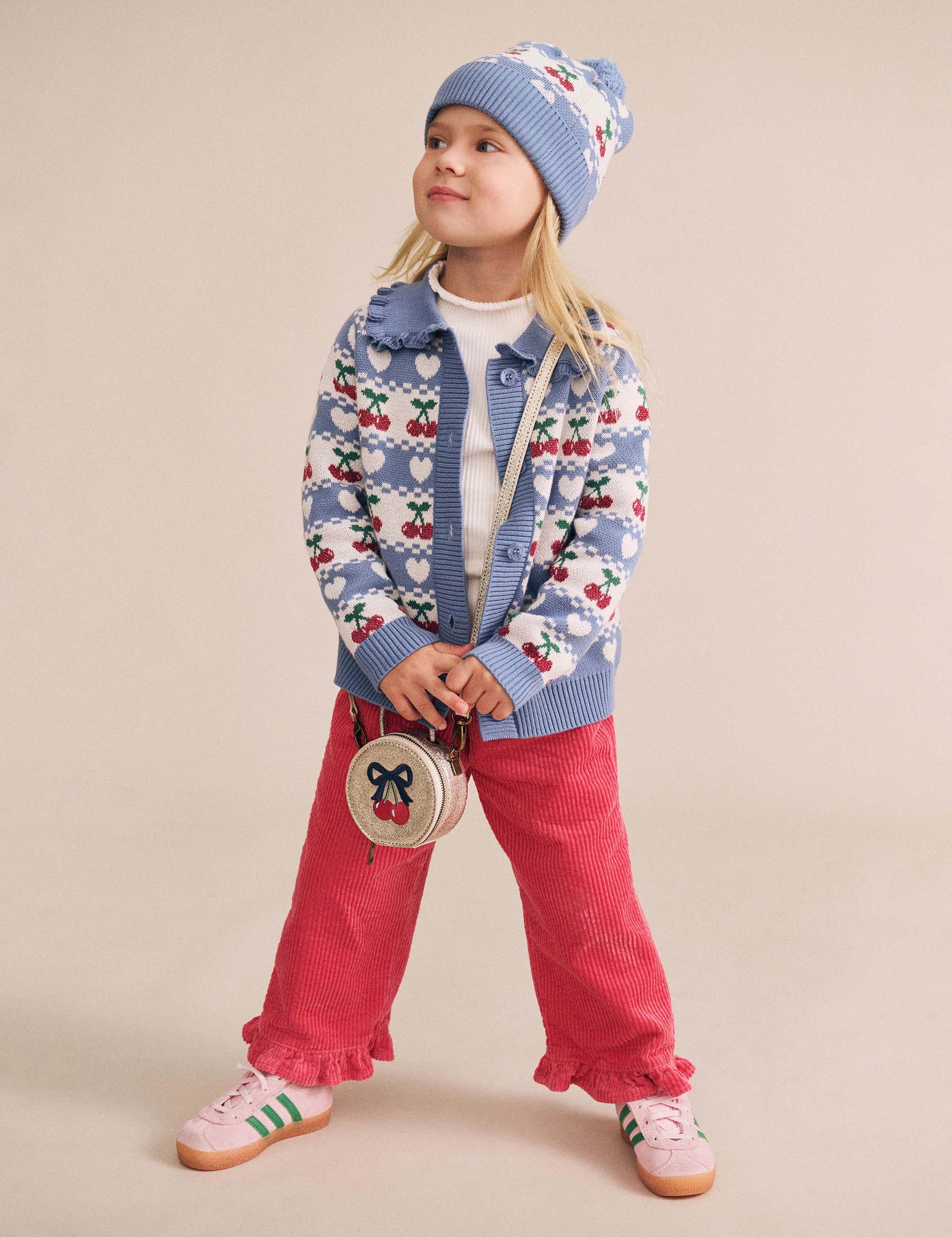 Cherry Heart Frill Collar Knit Cardi KNIT CARDI Huxbaby