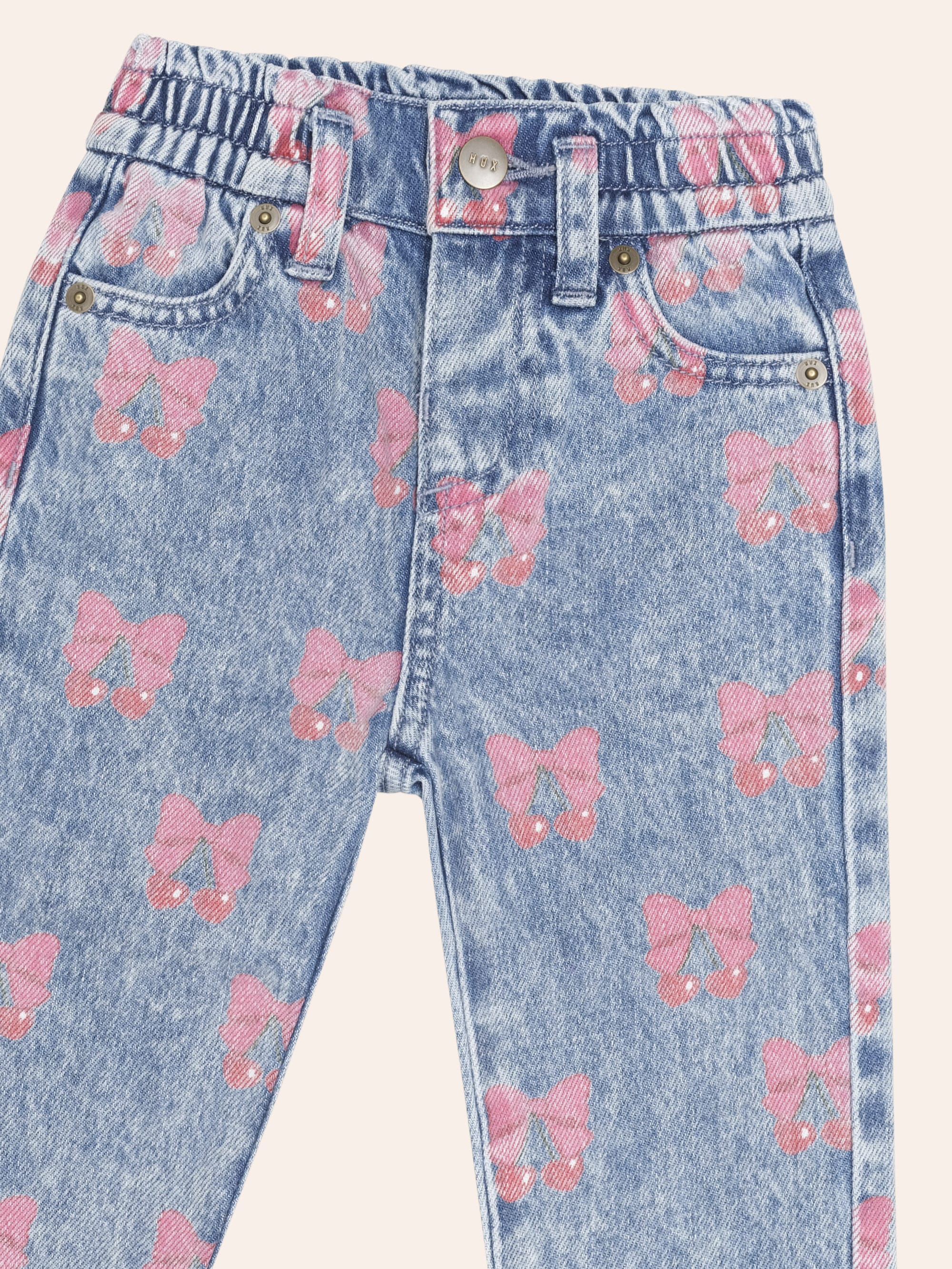 Huxbaby Shopify PANT Dreamy Denim Cherry Paperbag Pant