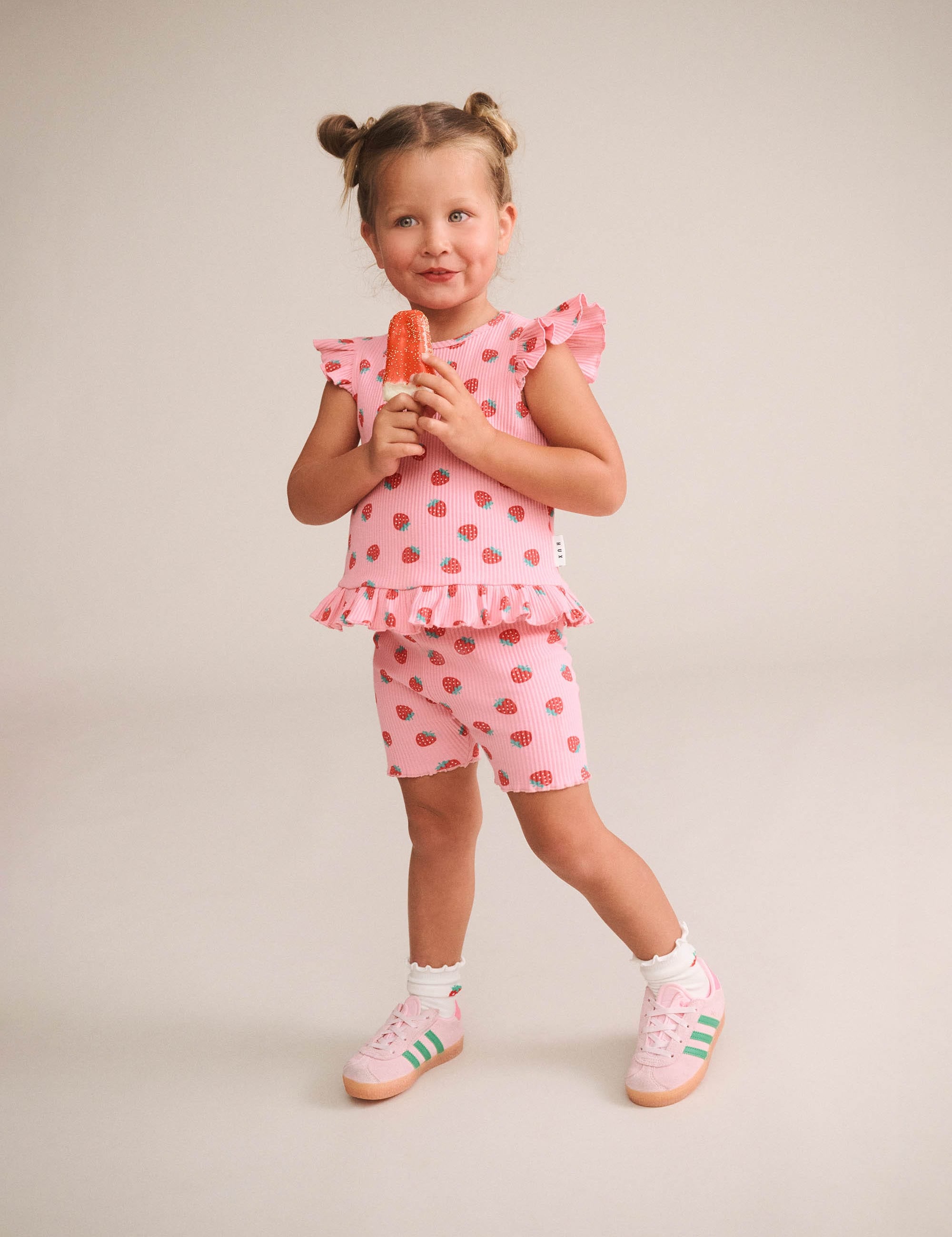 Strawberry Print Rib Bike Short SHORT Huxbaby Shopify