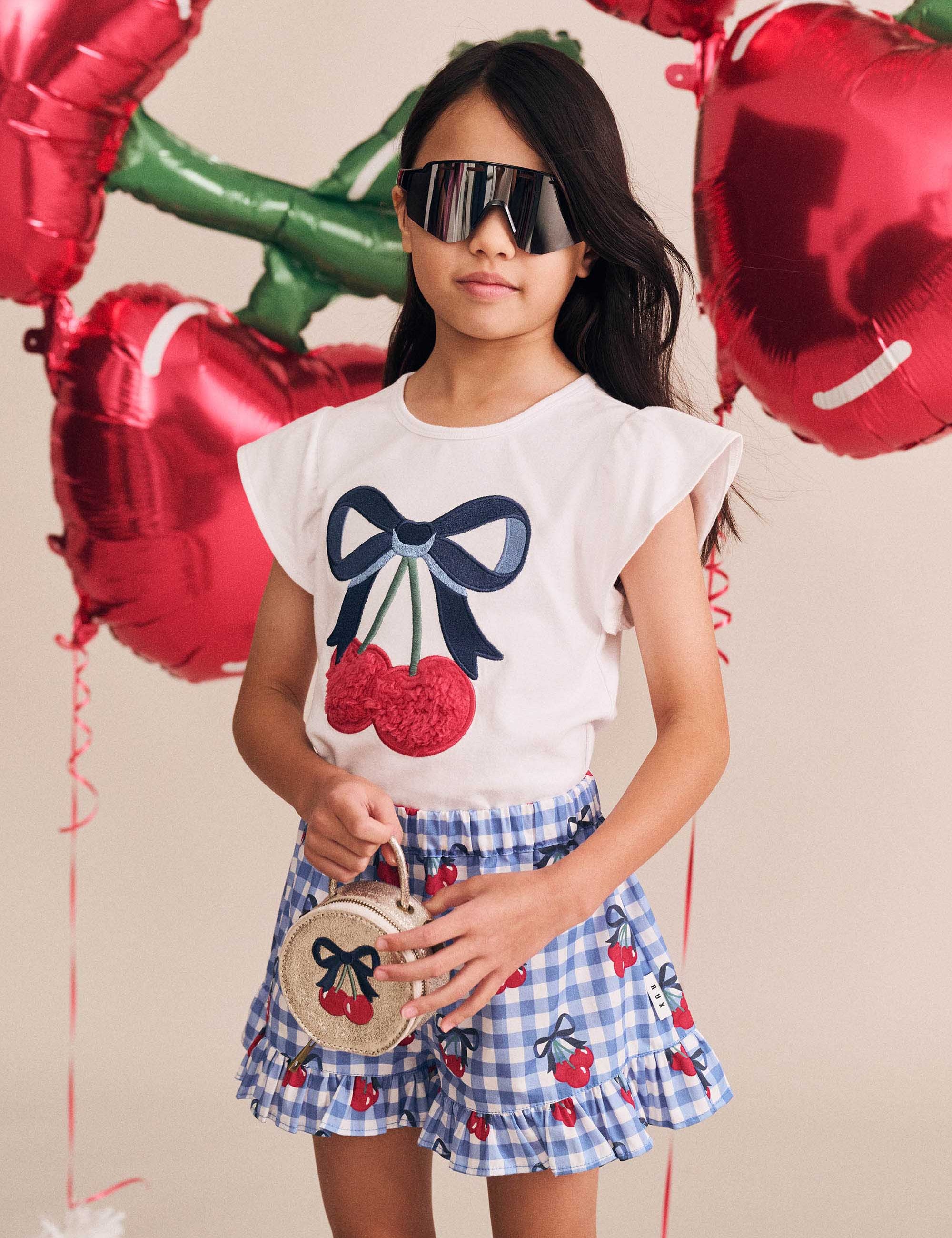Cherry Gingham Skort SHORT Huxbaby
