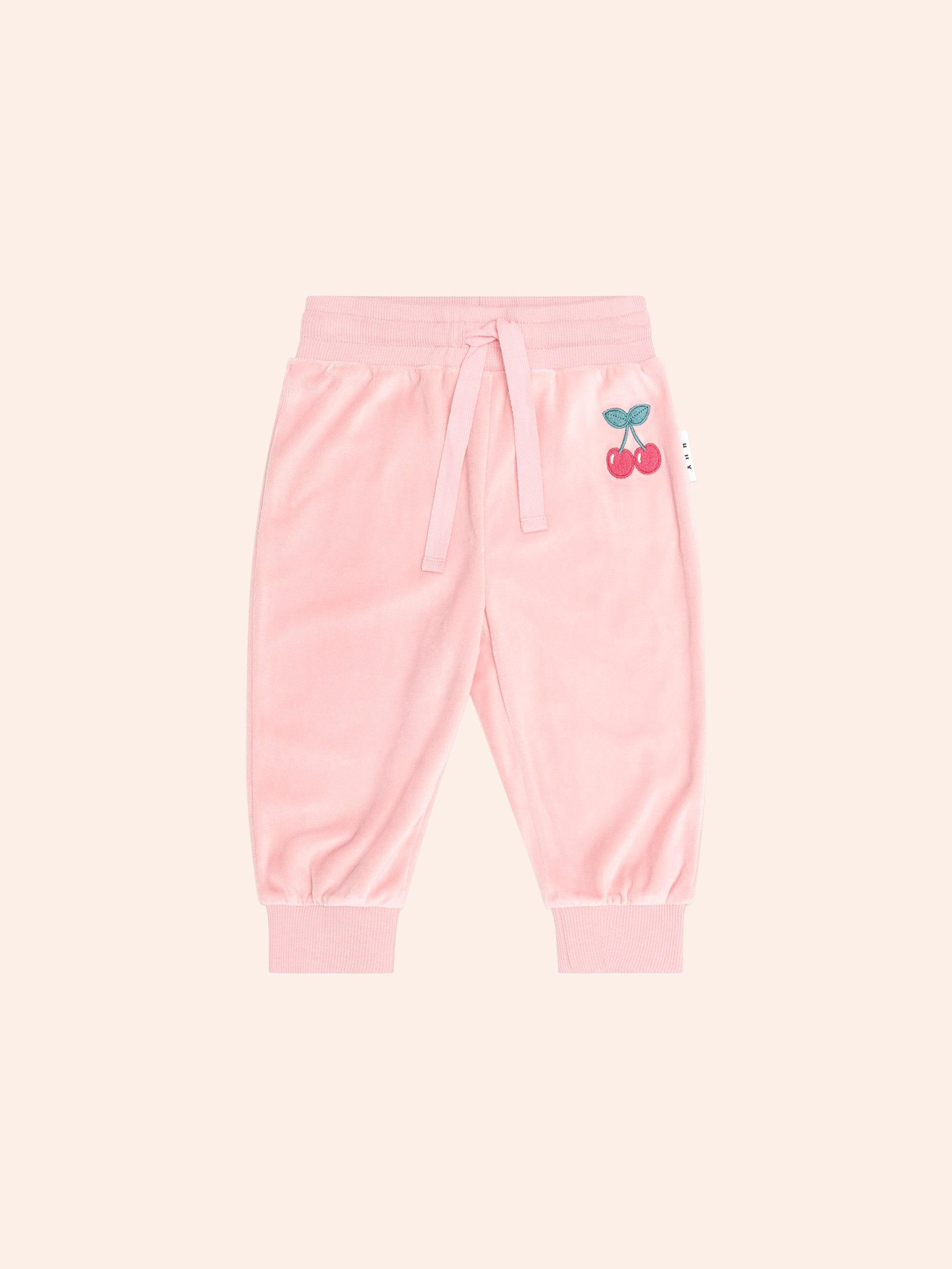 Huxbaby Shopify PANT Cherry Emb Velour Trackpant