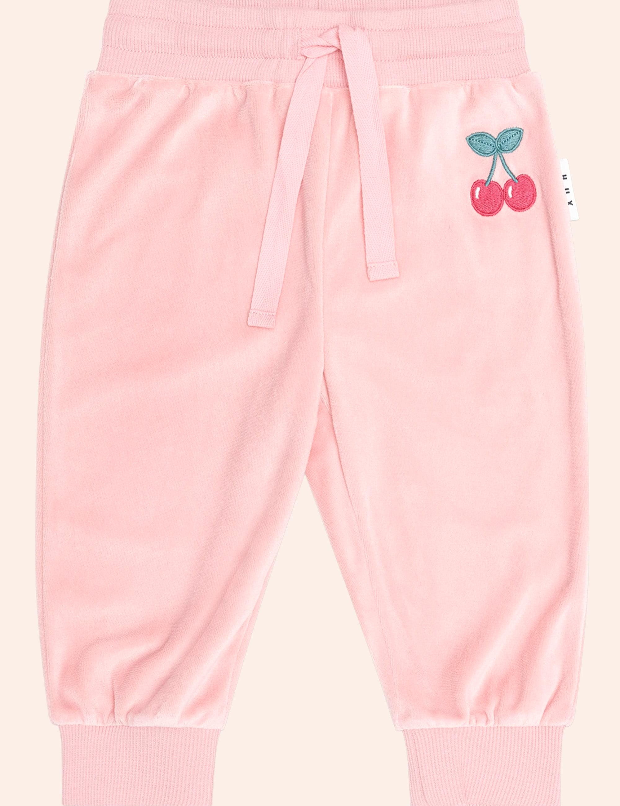 Cherry Emb Velour Trackpant PANT Huxbaby Shopify
