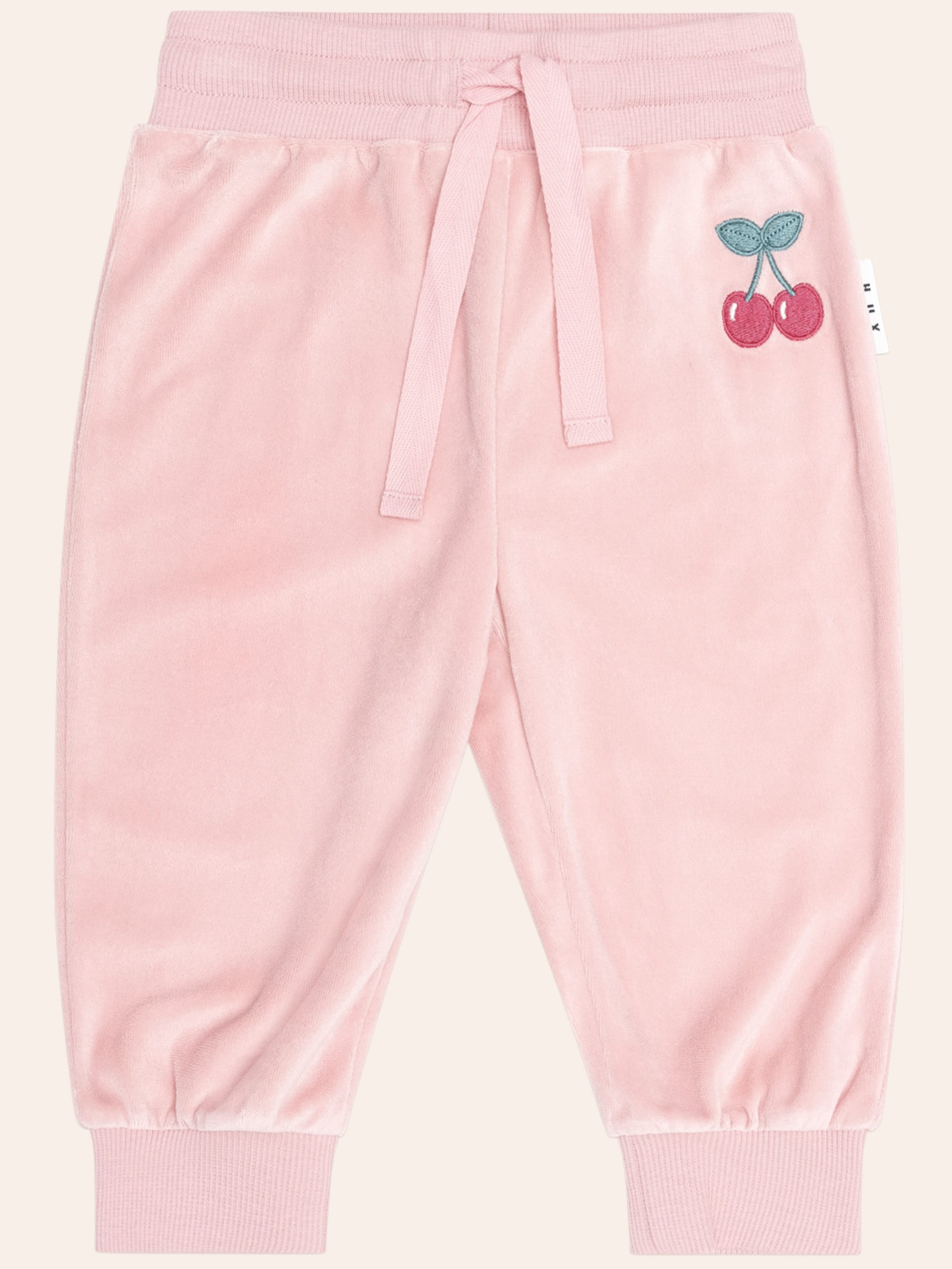 Huxbaby Shopify PANT Cherry Emb Velour Trackpant