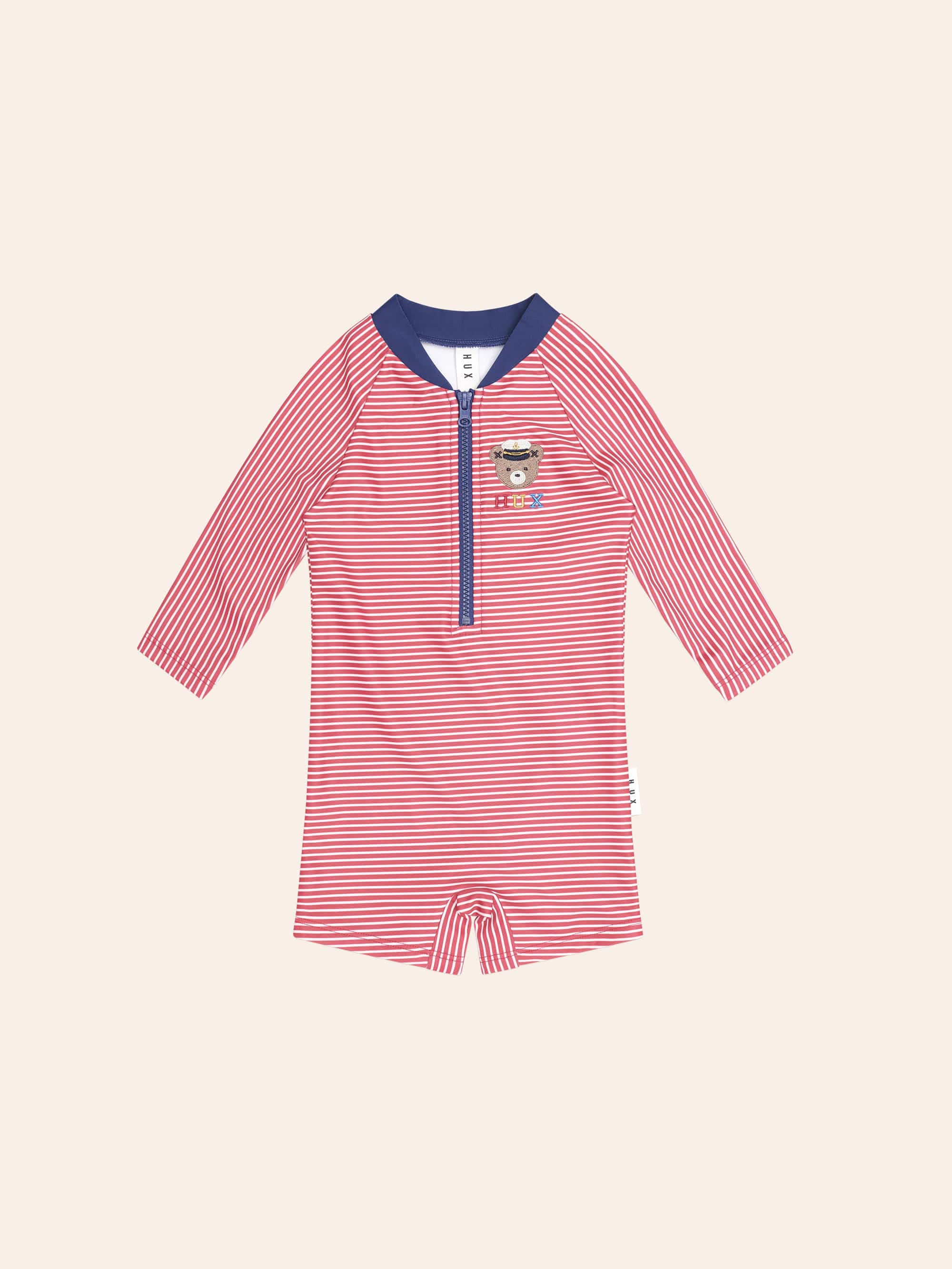 Huxbaby Shopify SWIMWEAR Red Stripe Hux Rashsuit