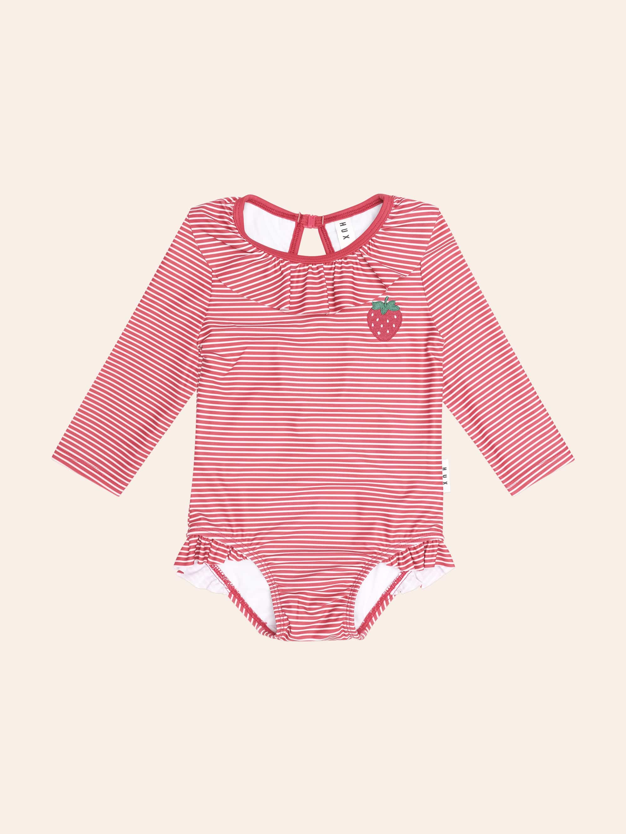 Red Stripe Frill Neck Swimsuit SWIMWEAR Huxbaby Shopify