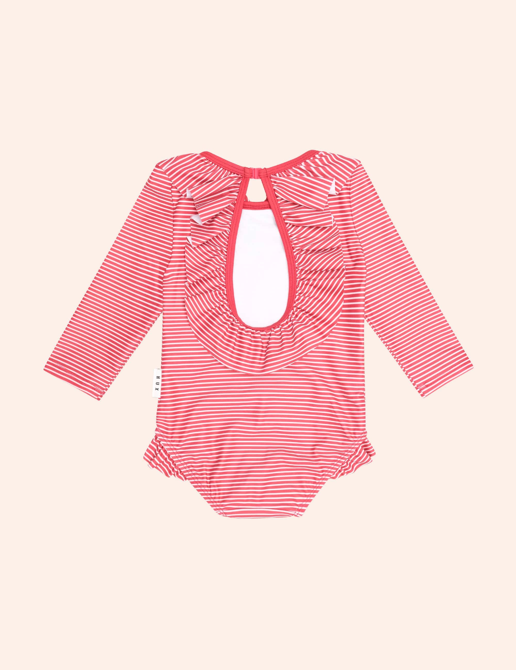 Red Stripe Frill Neck Swimsuit SWIMWEAR Huxbaby Shopify