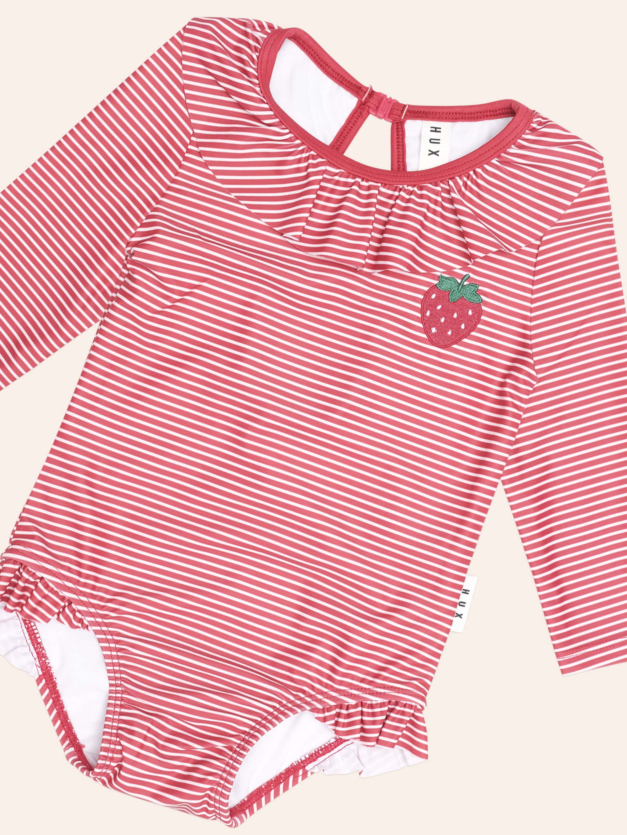 Red Stripe Frill Neck Swimsuit SWIMWEAR Huxbaby Shopify