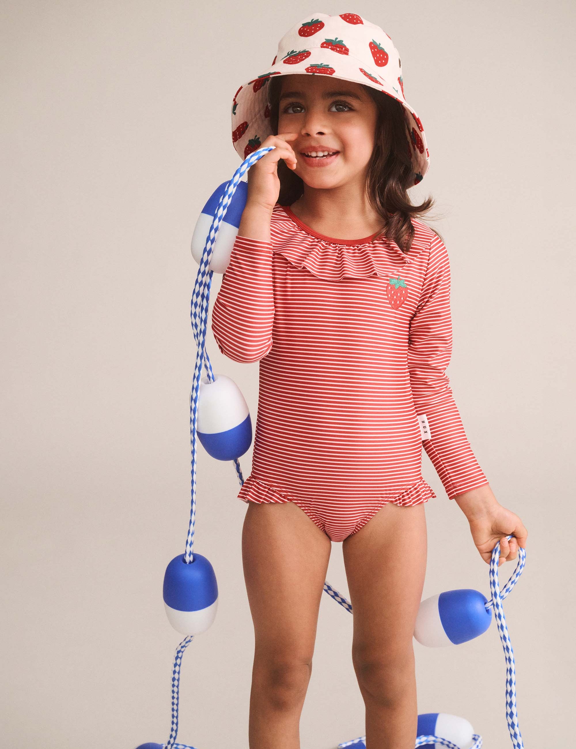 Red Stripe Frill Neck Swimsuit SWIMWEAR Huxbaby Shopify