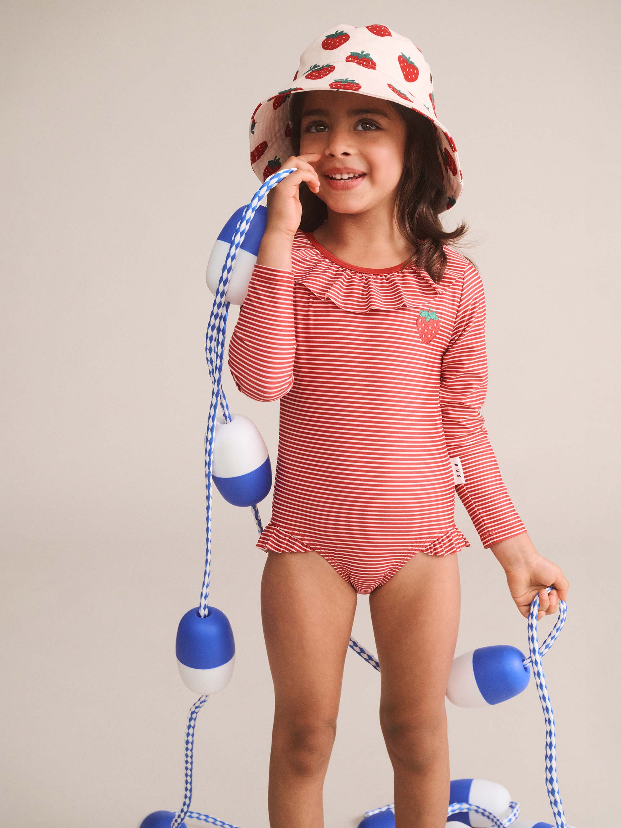 Red Stripe Frill Neck Swimsuit SWIMWEAR Huxbaby Shopify