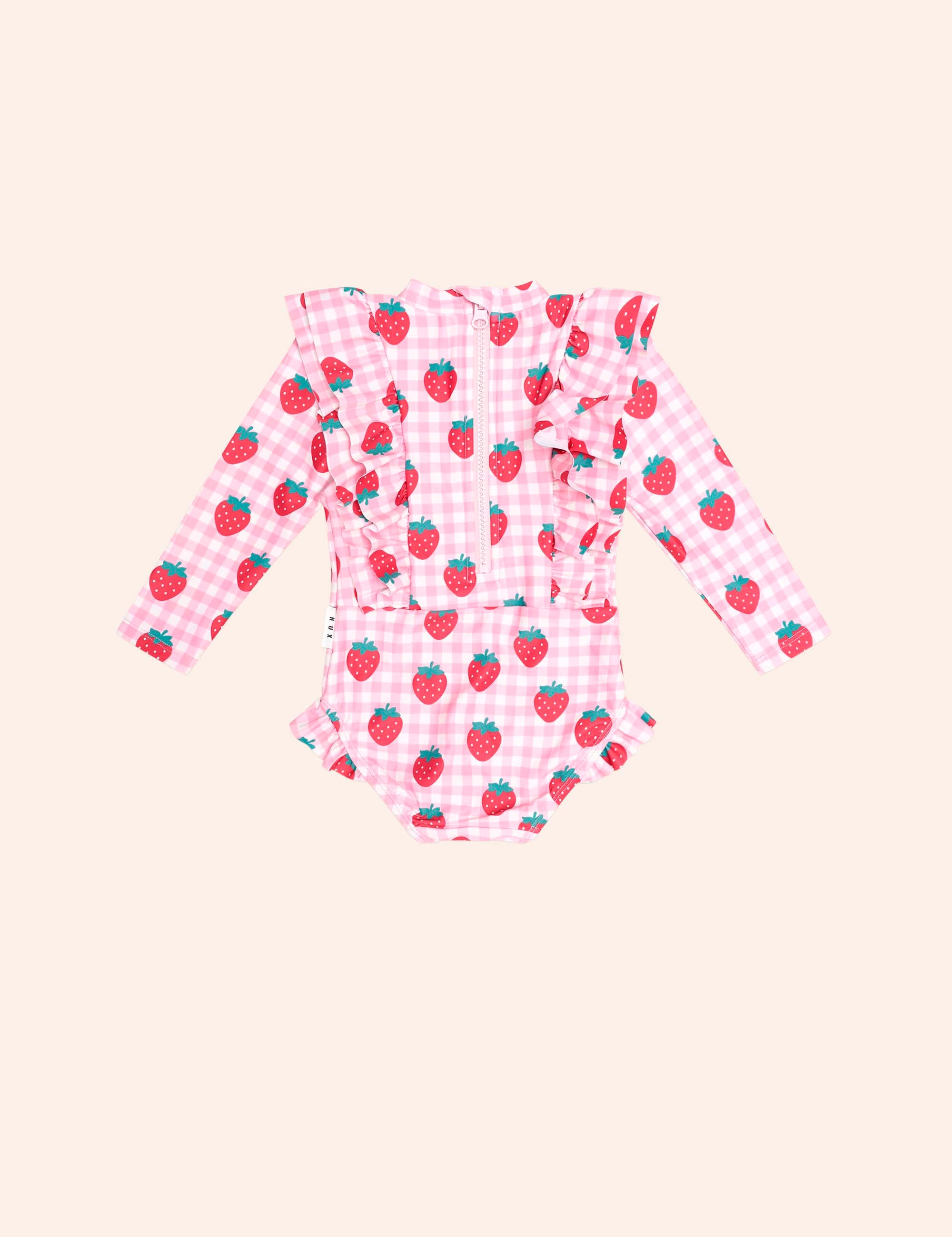 Strawberry Check Frill Swimsuit SWIMWEAR Huxbaby Shopify