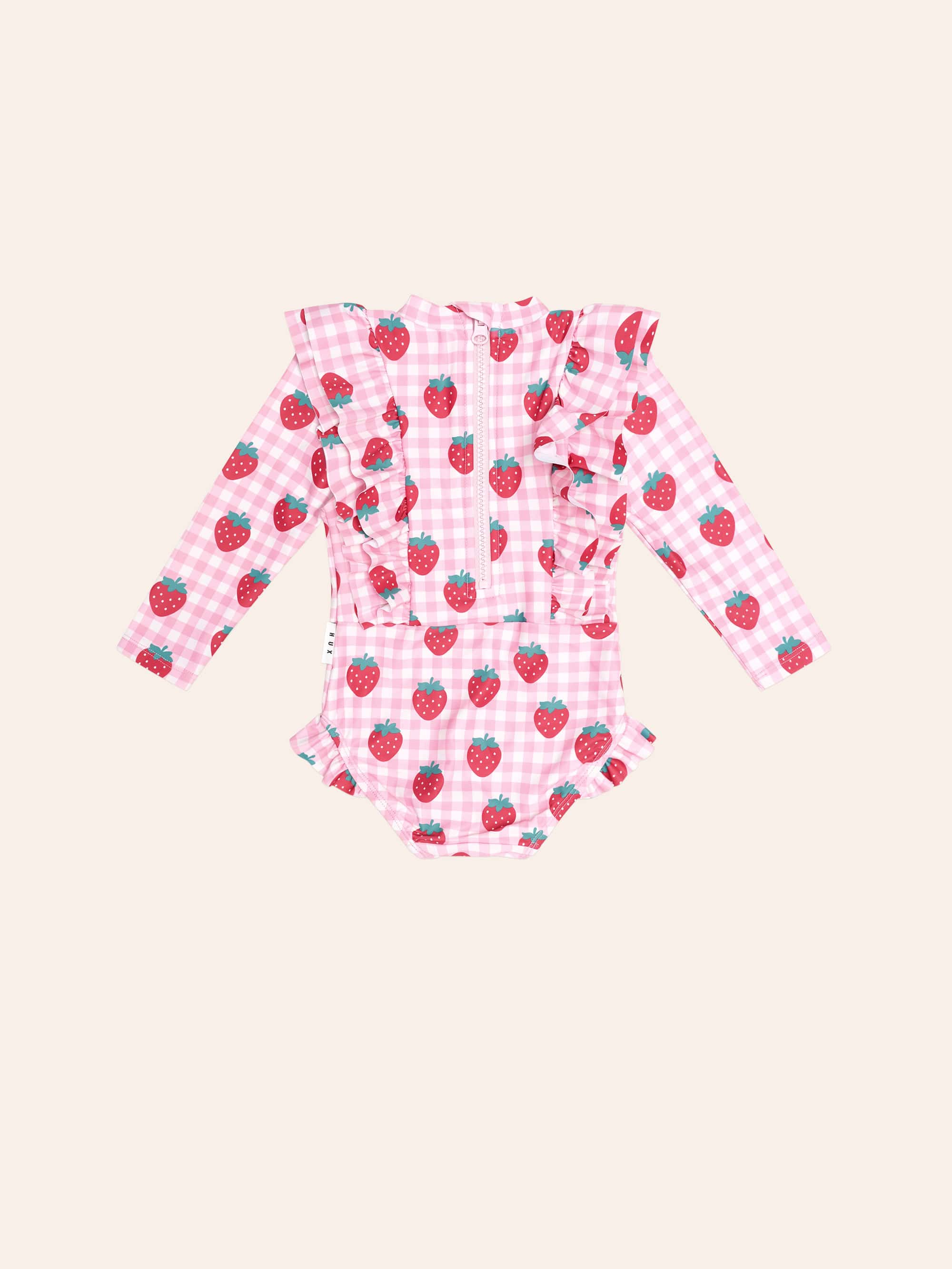 Strawberry Check Frill Swimsuit SWIMWEAR Huxbaby Shopify