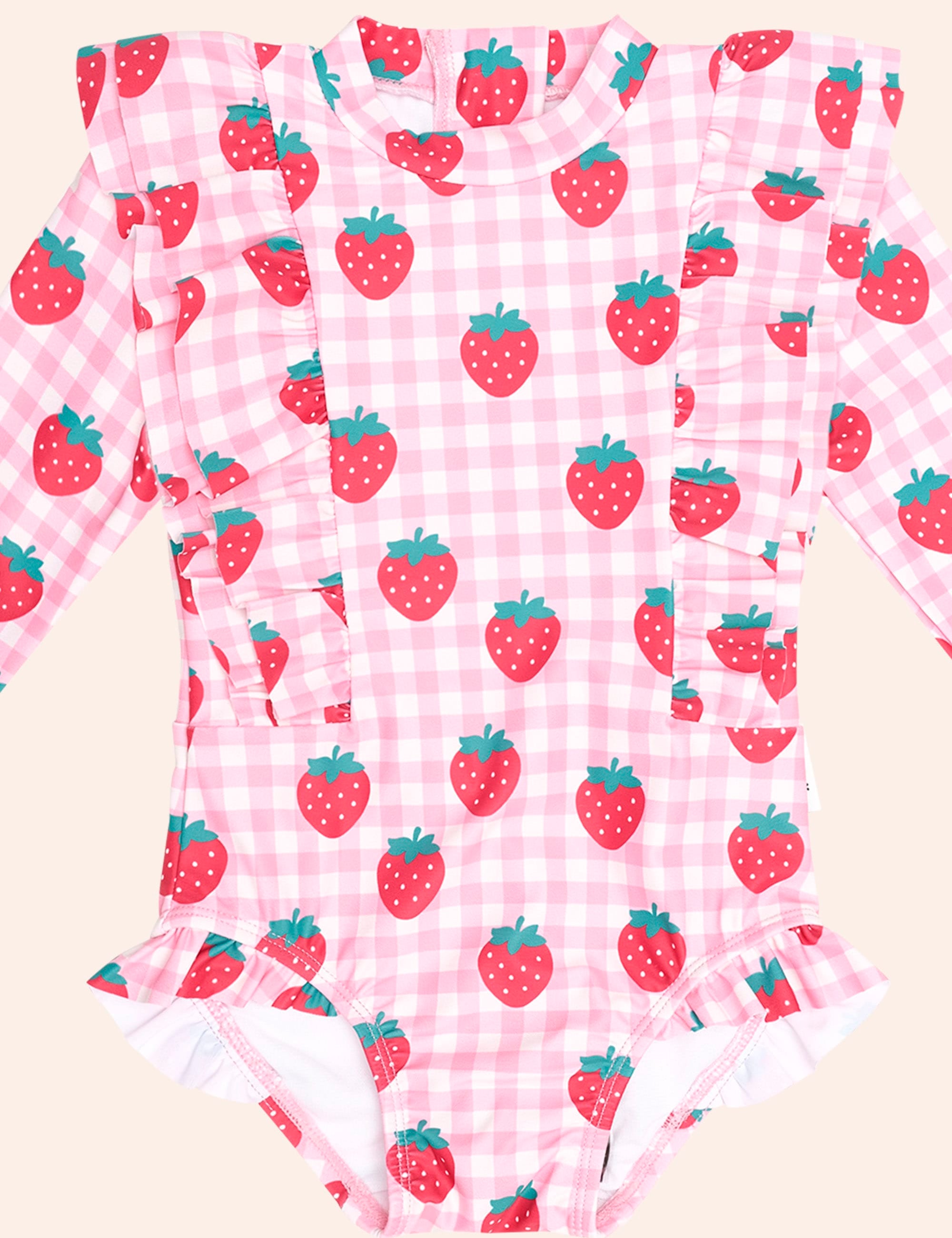 Strawberry Check Frill Swimsuit SWIMWEAR Huxbaby Shopify