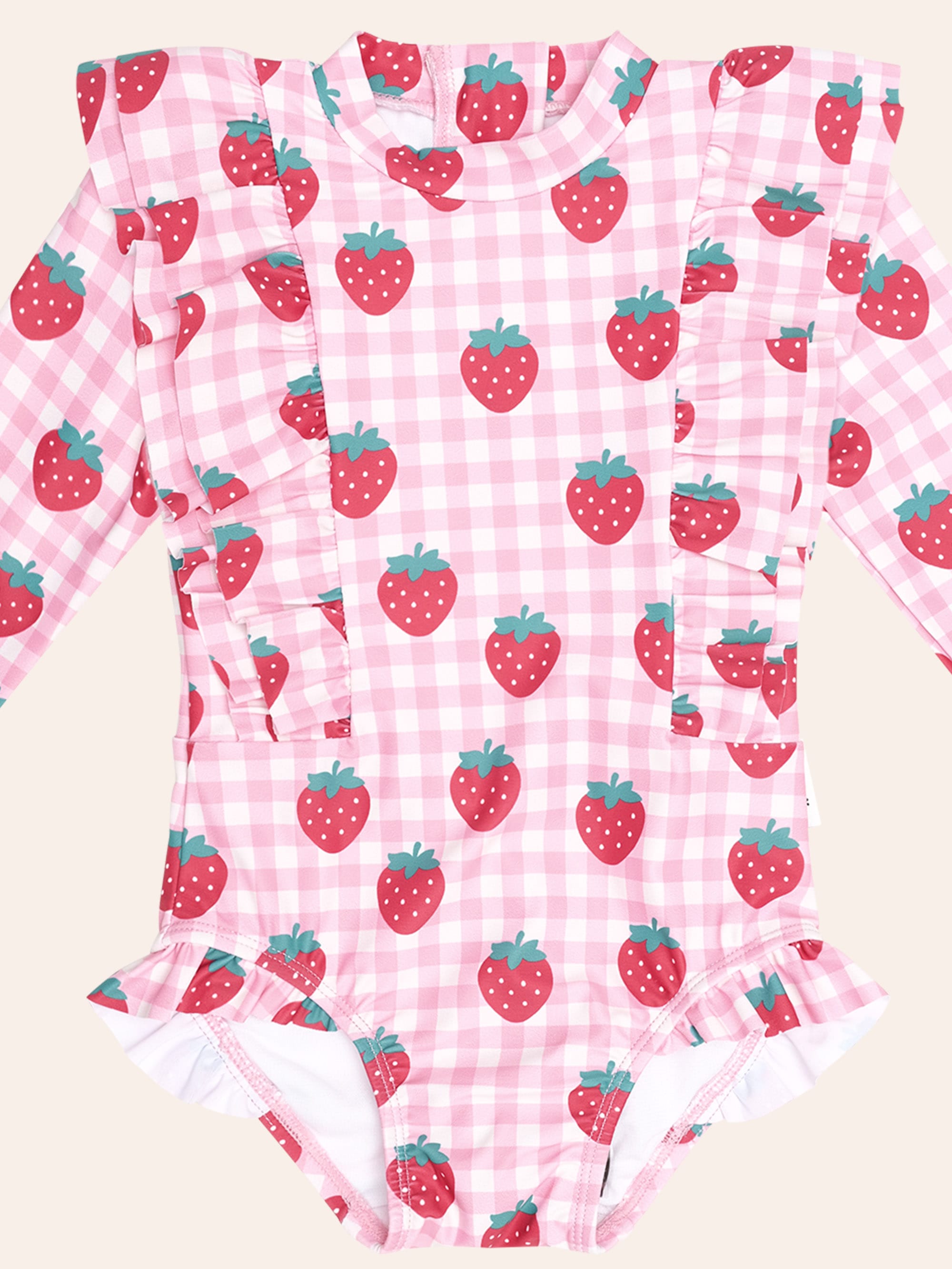 Strawberry Check Frill Swimsuit SWIMWEAR Huxbaby Shopify