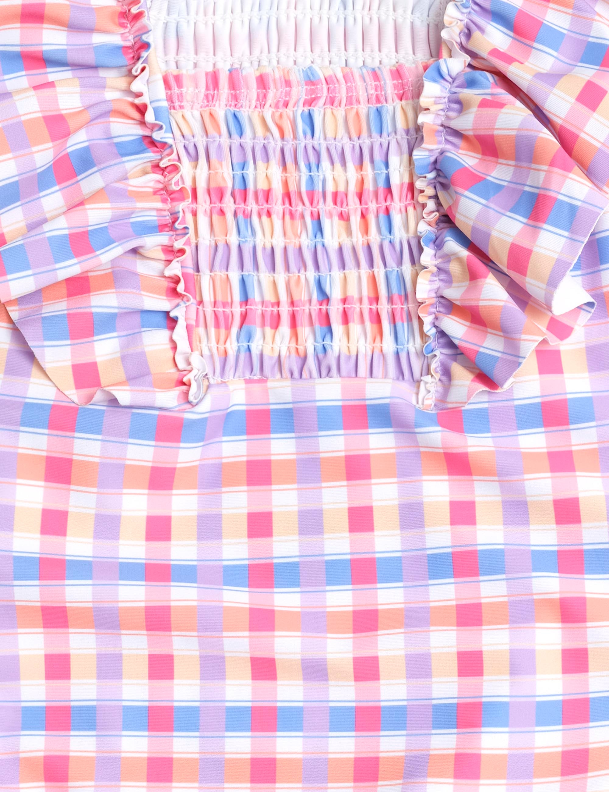 Shirred Frill Swimsuit Rainbow Check SWIMWEAR Huxbaby