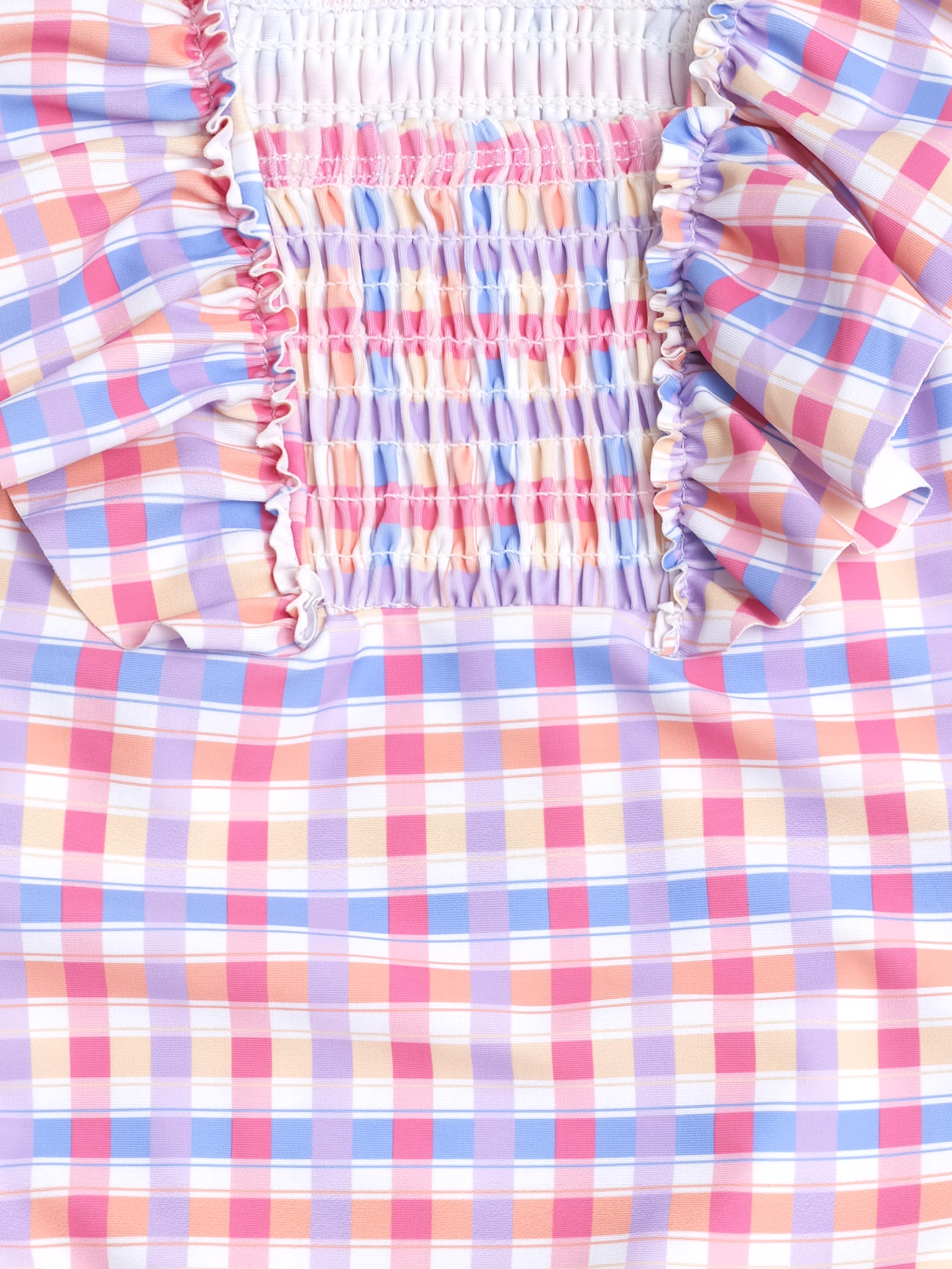 Shirred Frill Swimsuit Rainbow Check SWIMWEAR Huxbaby