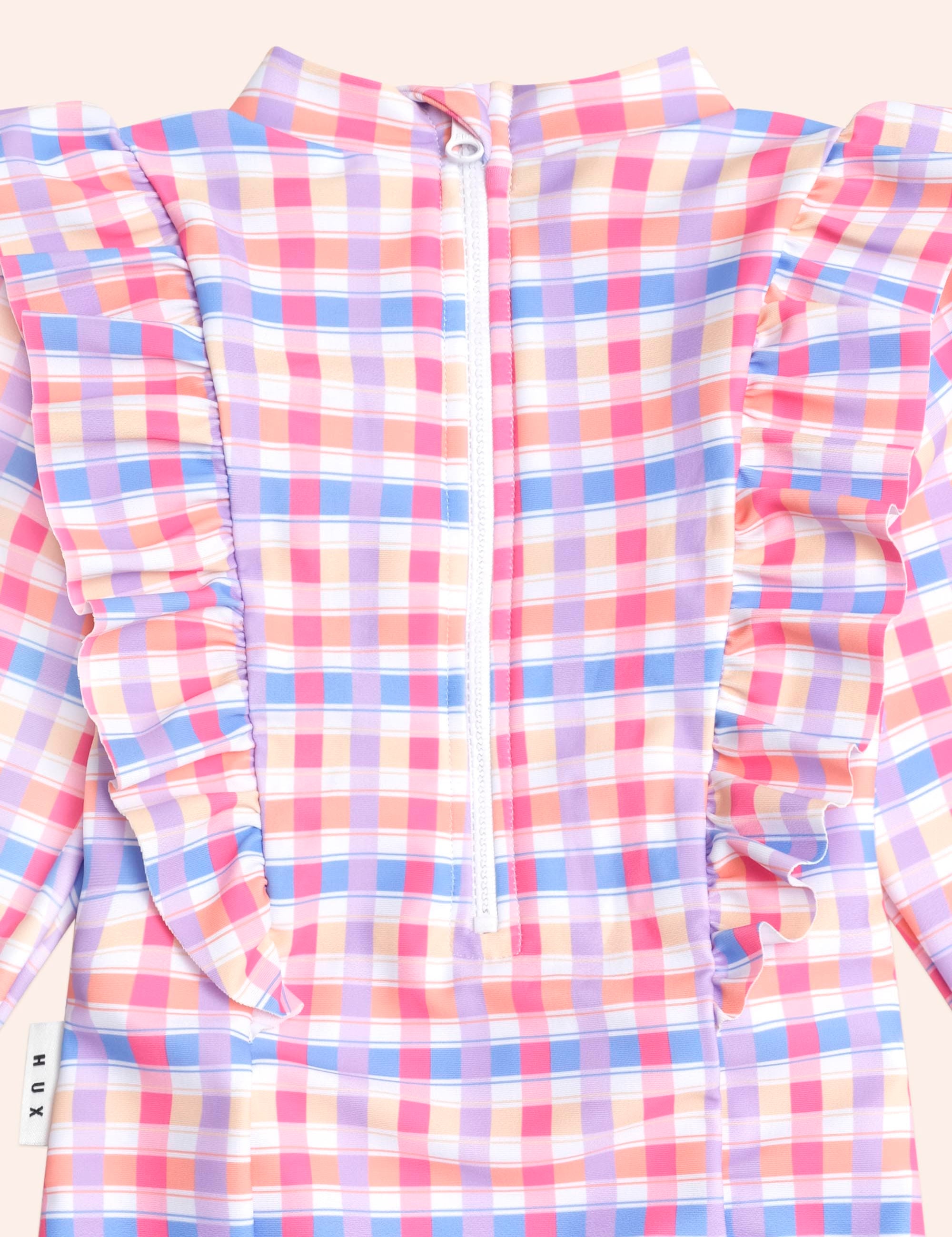 Scandi Frill Swimsuit Rainbow Check SWIMWEAR Huxbaby