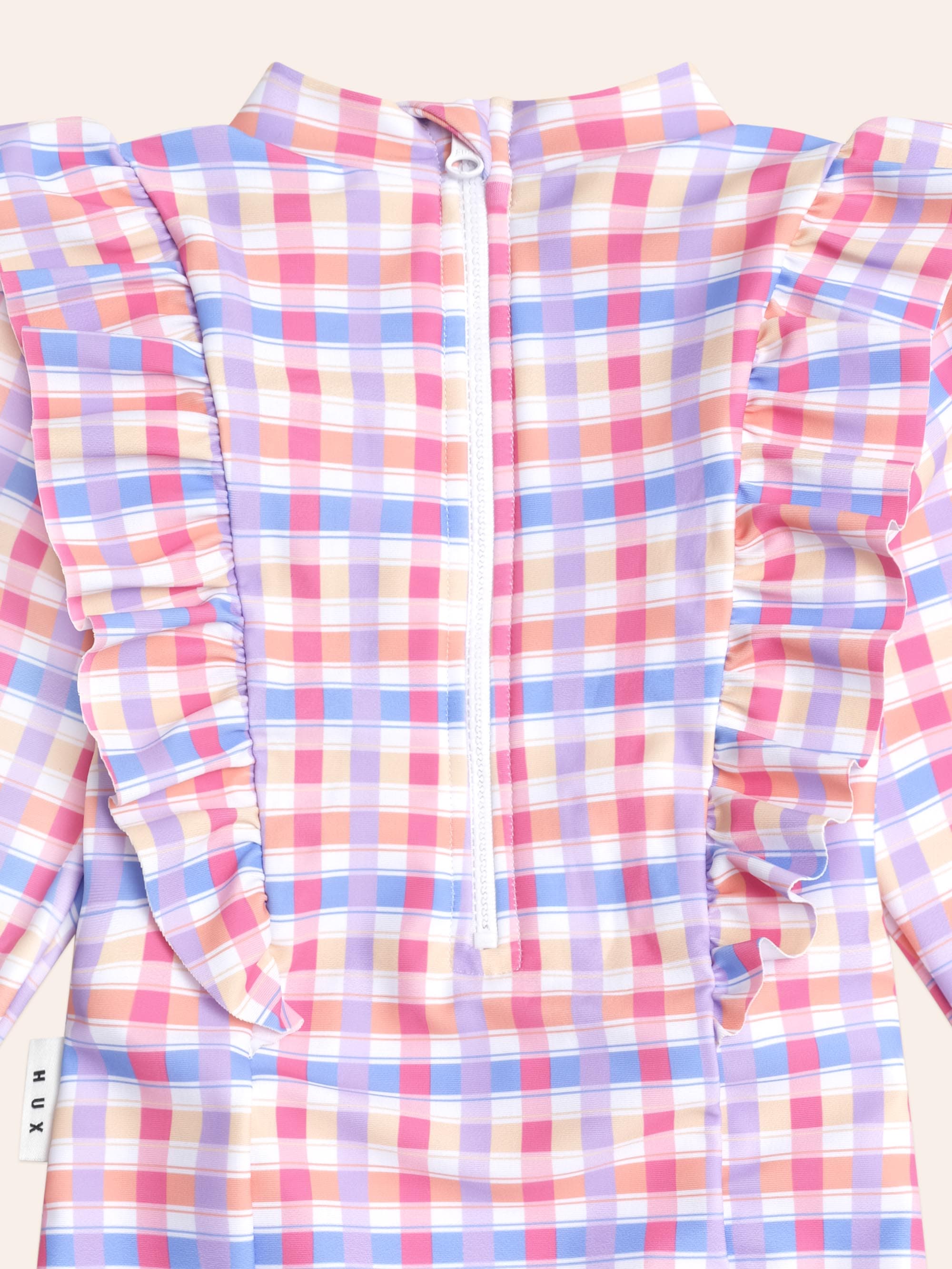 Scandi Frill Swimsuit Rainbow Check SWIMWEAR Huxbaby