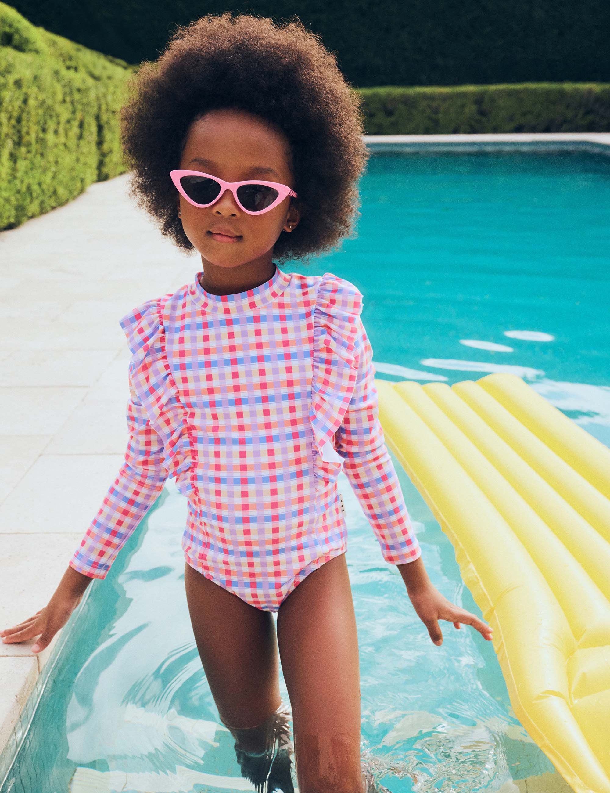 Scandi Frill Swimsuit Rainbow Check SWIMWEAR Huxbaby