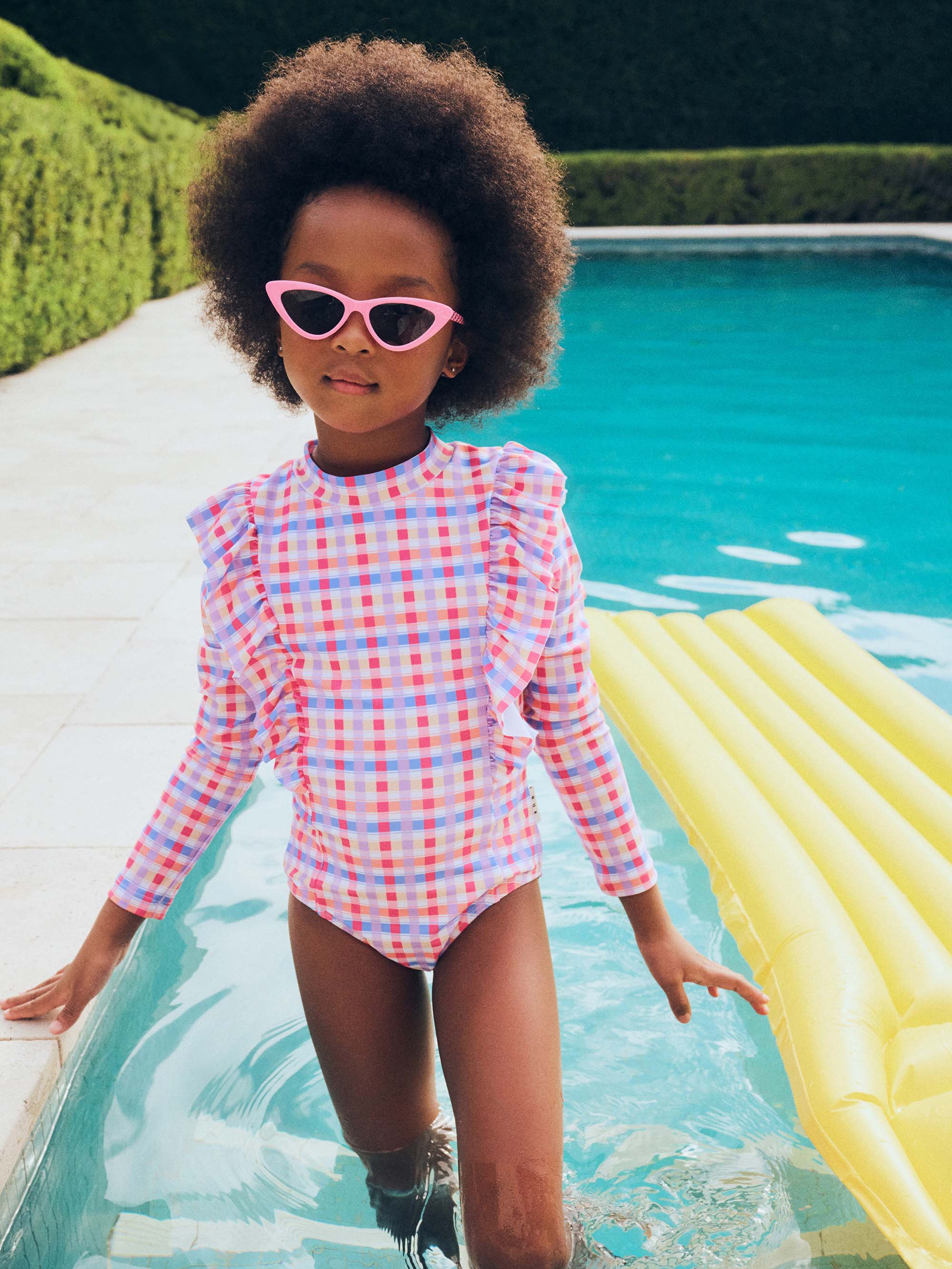 Scandi Frill Swimsuit Rainbow Check SWIMWEAR Huxbaby