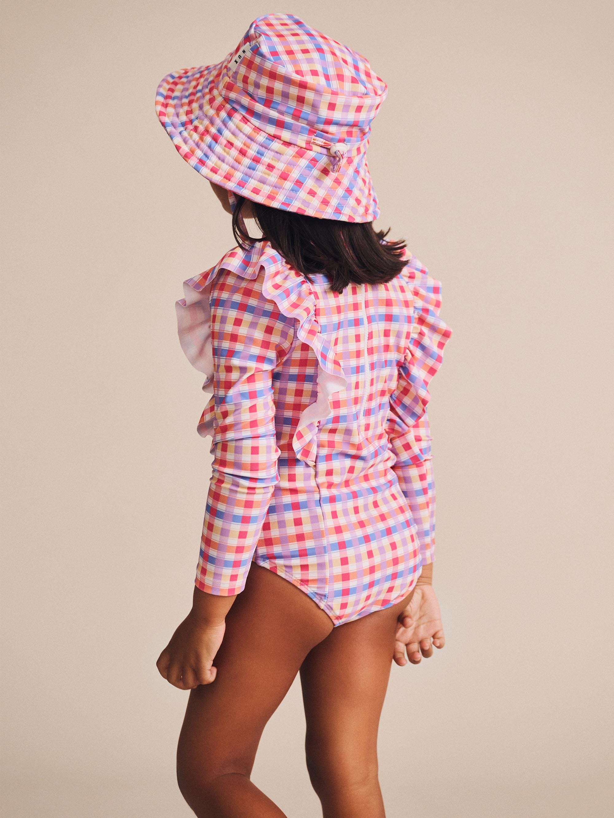 Scandi Frill Swimsuit Rainbow Check SWIMWEAR Huxbaby