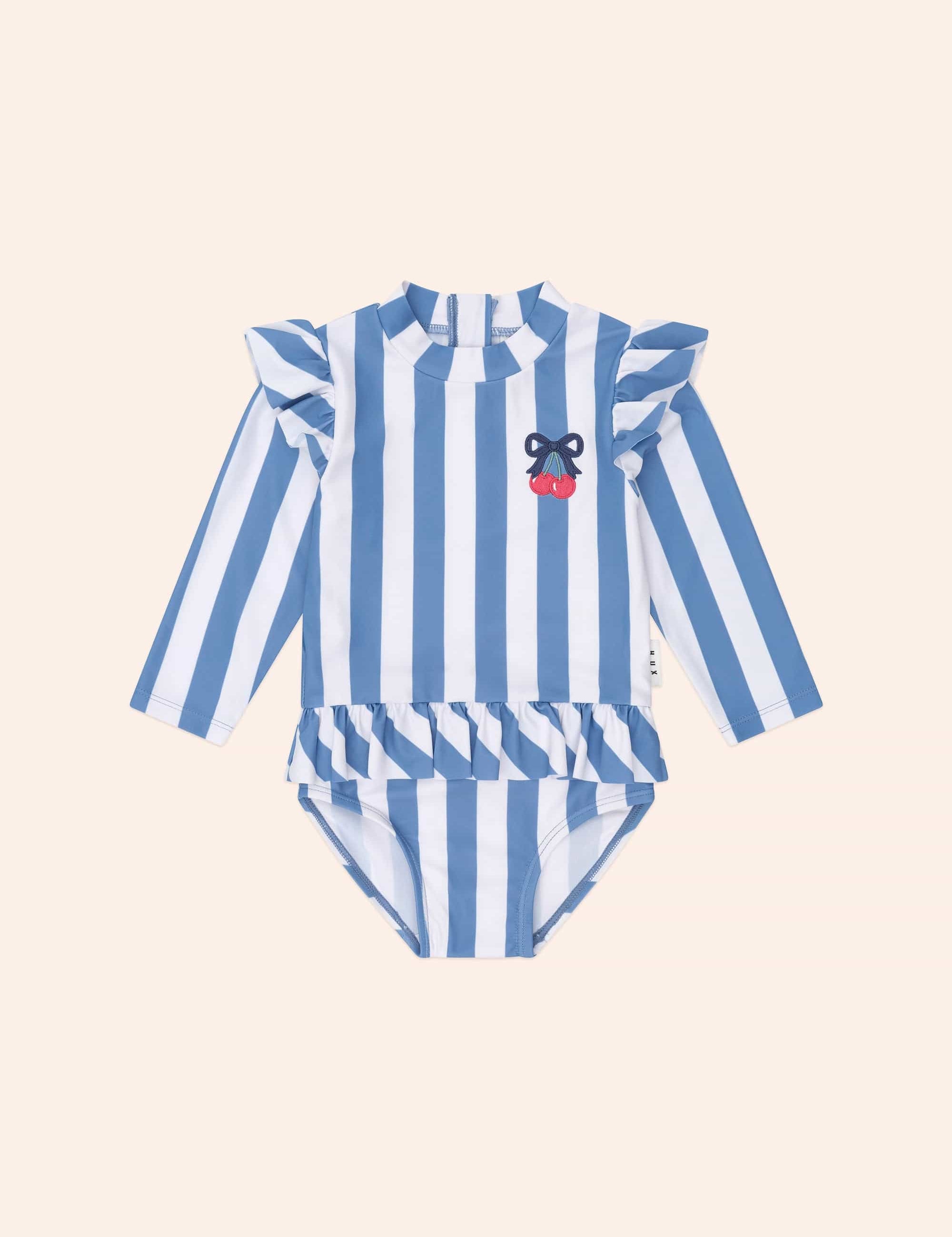 Vintage Stripe Cherry Peplum Swimsuit SWIMWEAR Huxbaby