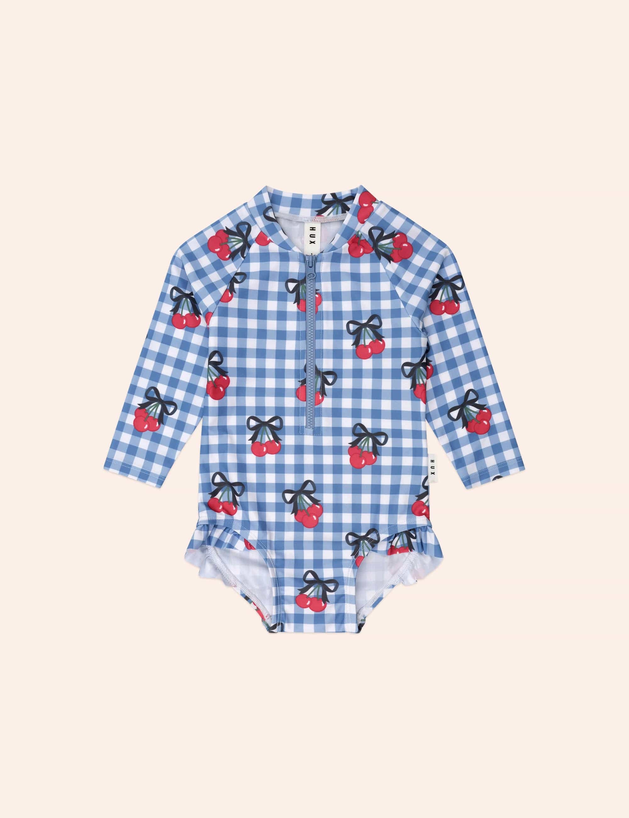 Cherry Gingham Raglan Swimsuit SWIMWEAR Huxbaby